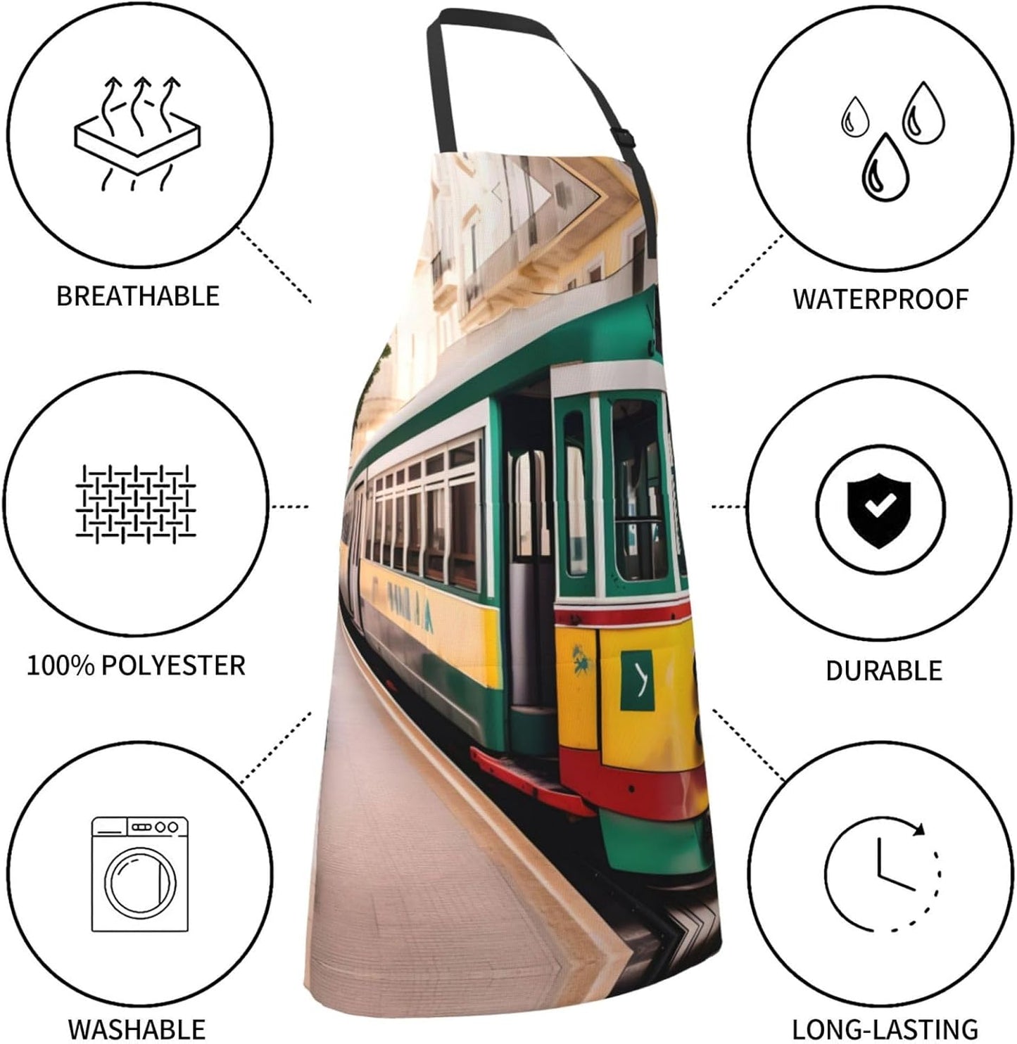 lisbon tram pattern Print Laundry apron 28x33 In Waterproof Kitchen Apron with Pockets for Cooking Baking