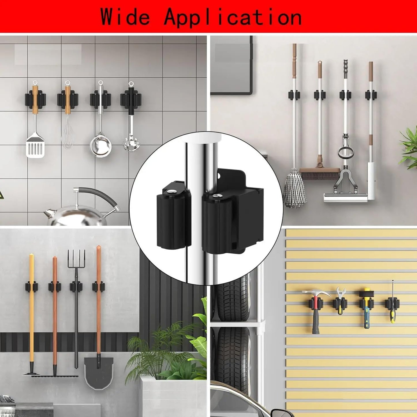 4Pcs peel and stick mop and broom holder wall mount Stainless Steel He