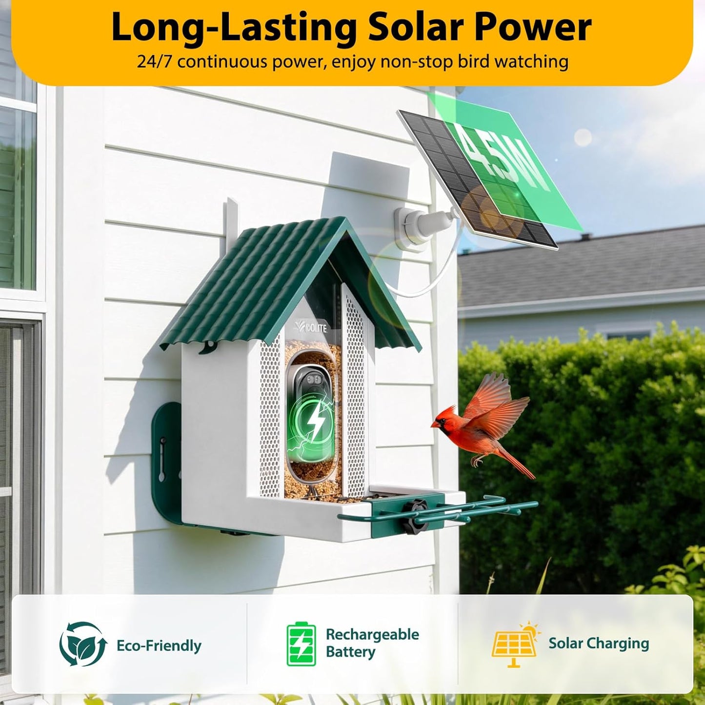 Smart Bird Feeder with Camera 2.5K HD, BOLITE Bird House for Outdoors, AI Auto-Capture & Motion Detection, Weatherproof Camera, Solar Powered, Great for Men Women Mom Dad & Bird Lovers, Green