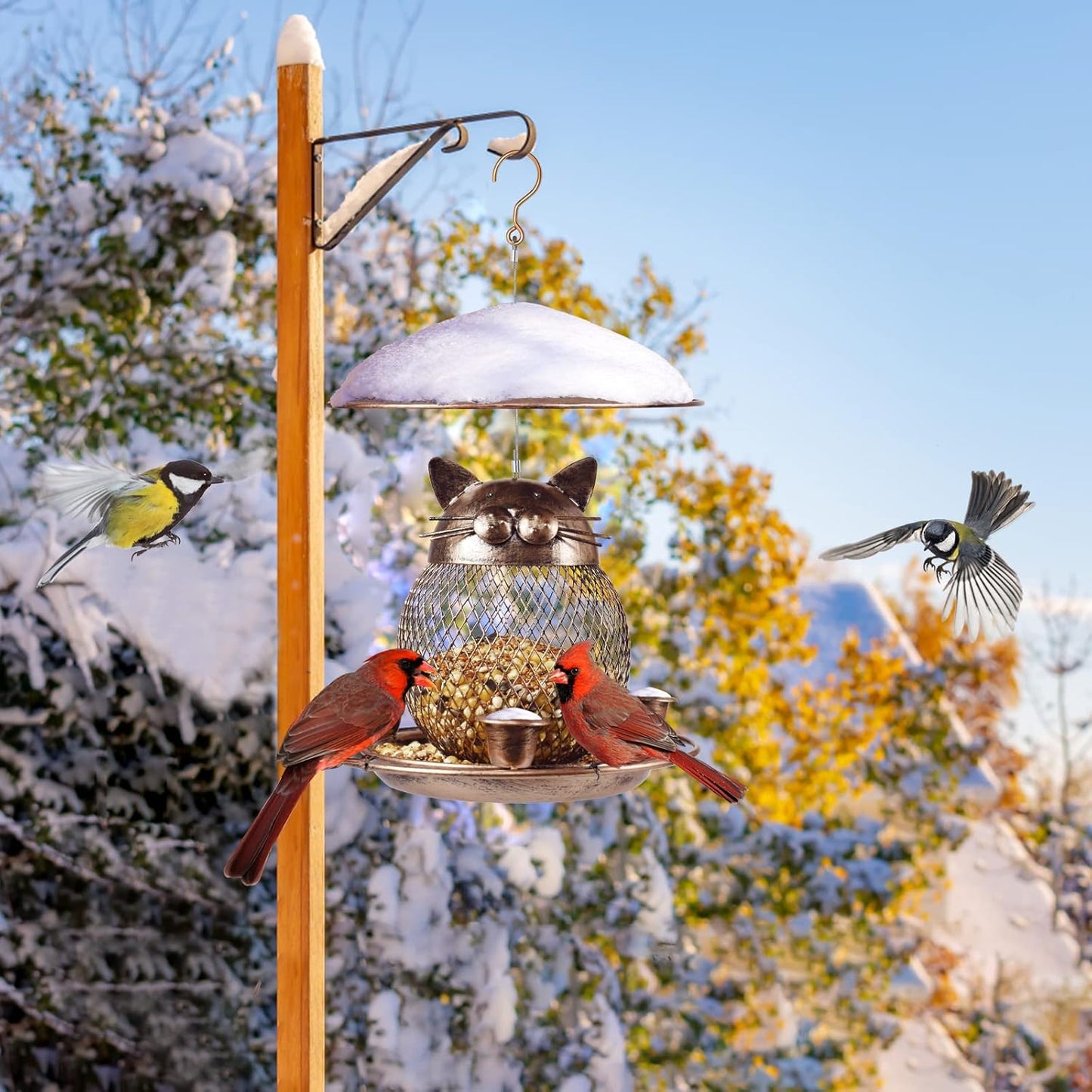 LBTING Bird Feeder for Outdoor, Squirrel Proof Metal Wild Bird Feeder Decoration for Hanging Outside Garden Yard, Cute Cat-Shaped