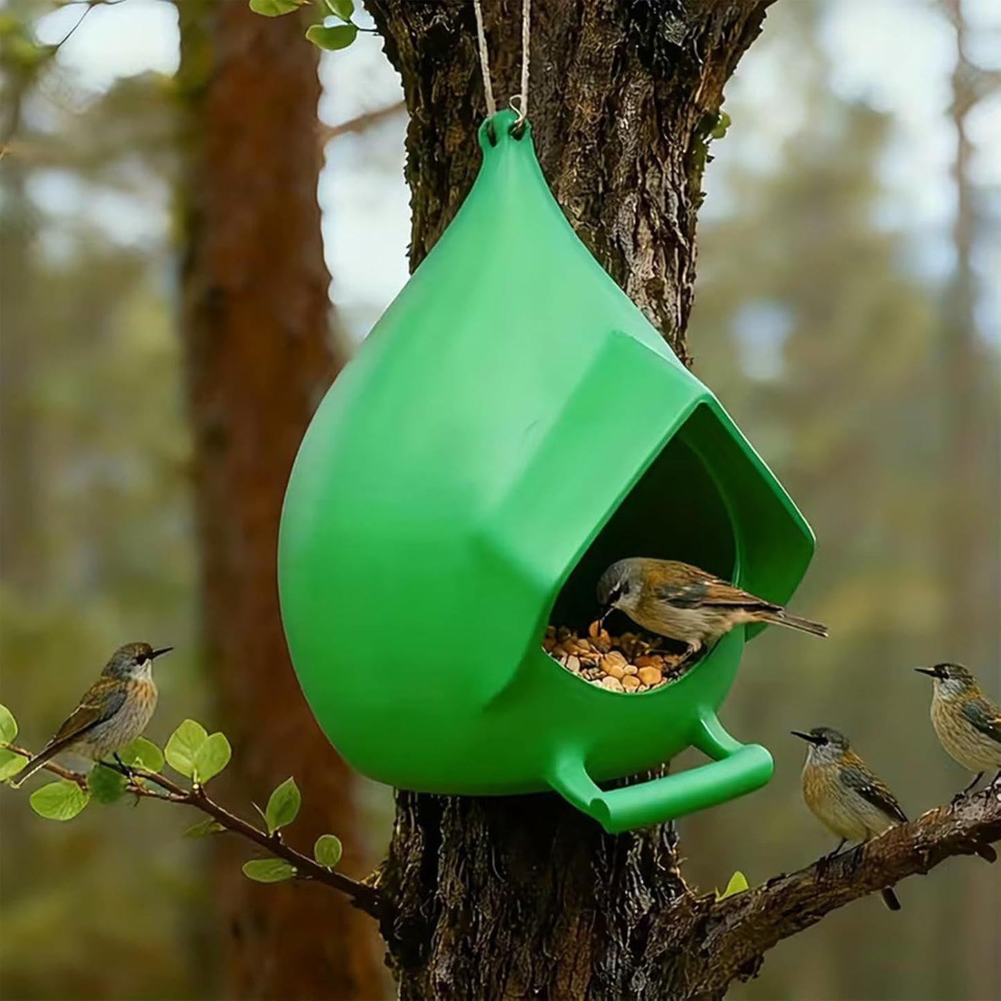Hanging Bird Feeder, Large Capacity Wild Bird Feeding Station with Shelter, for Garden, Patio, Balcony Outdoor Decor