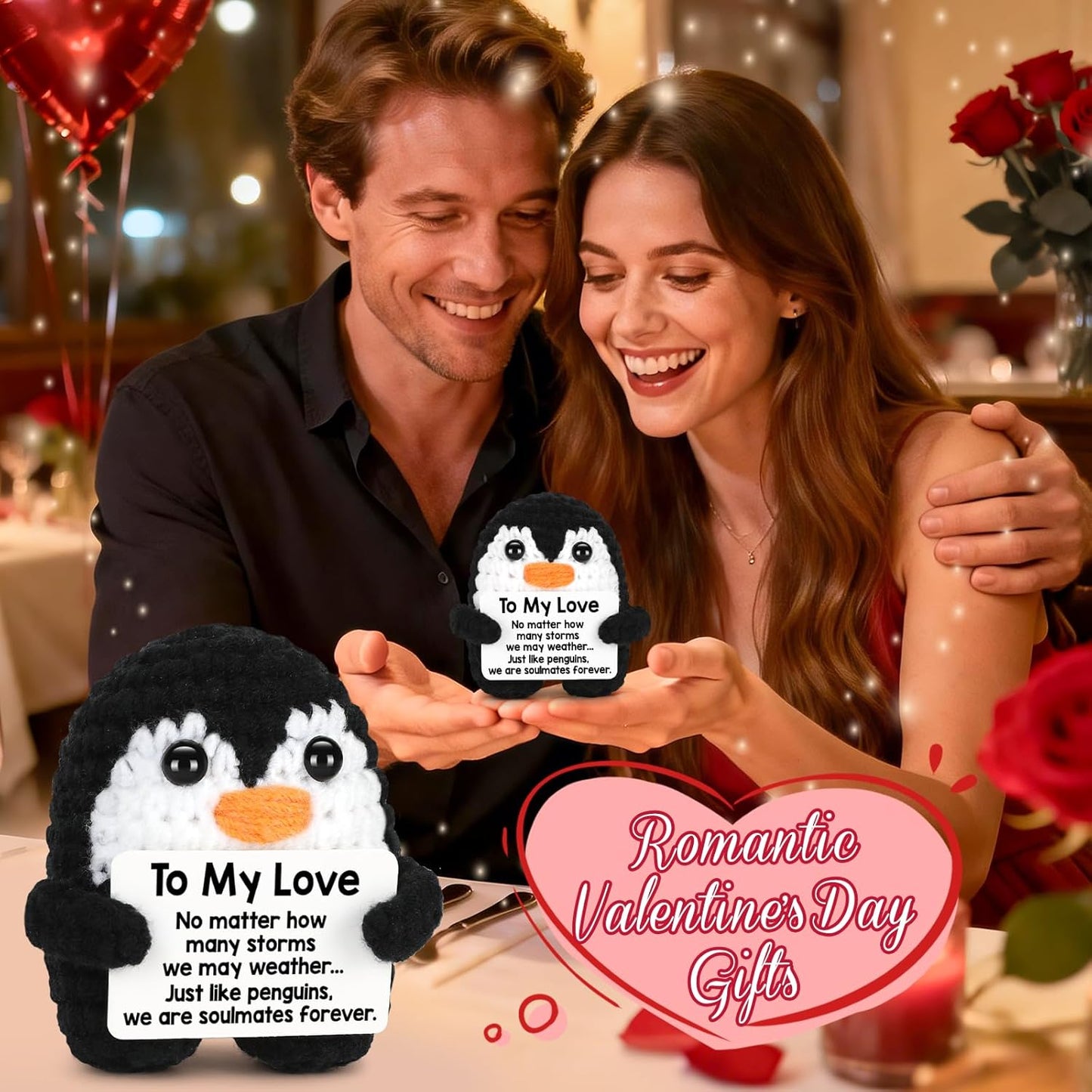 Gifts for Him Her Boyfriend Girlfriend, To My Love Handmade Crochet Mini Penguin Anniversary Birthday Gifts for Women Men, Romantic Valentines I Love You Gifts for Wife Husband Couples Cute Decor