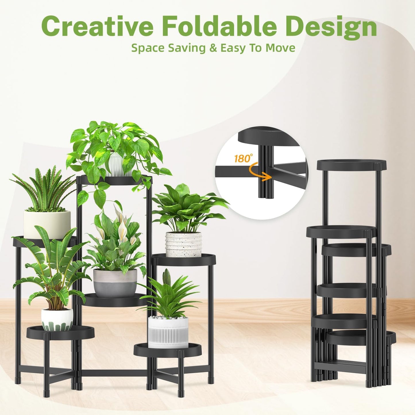 iDavosic.ly 6 Tier Folding Plant Stand Indoor Outdoor with Plastic Tra