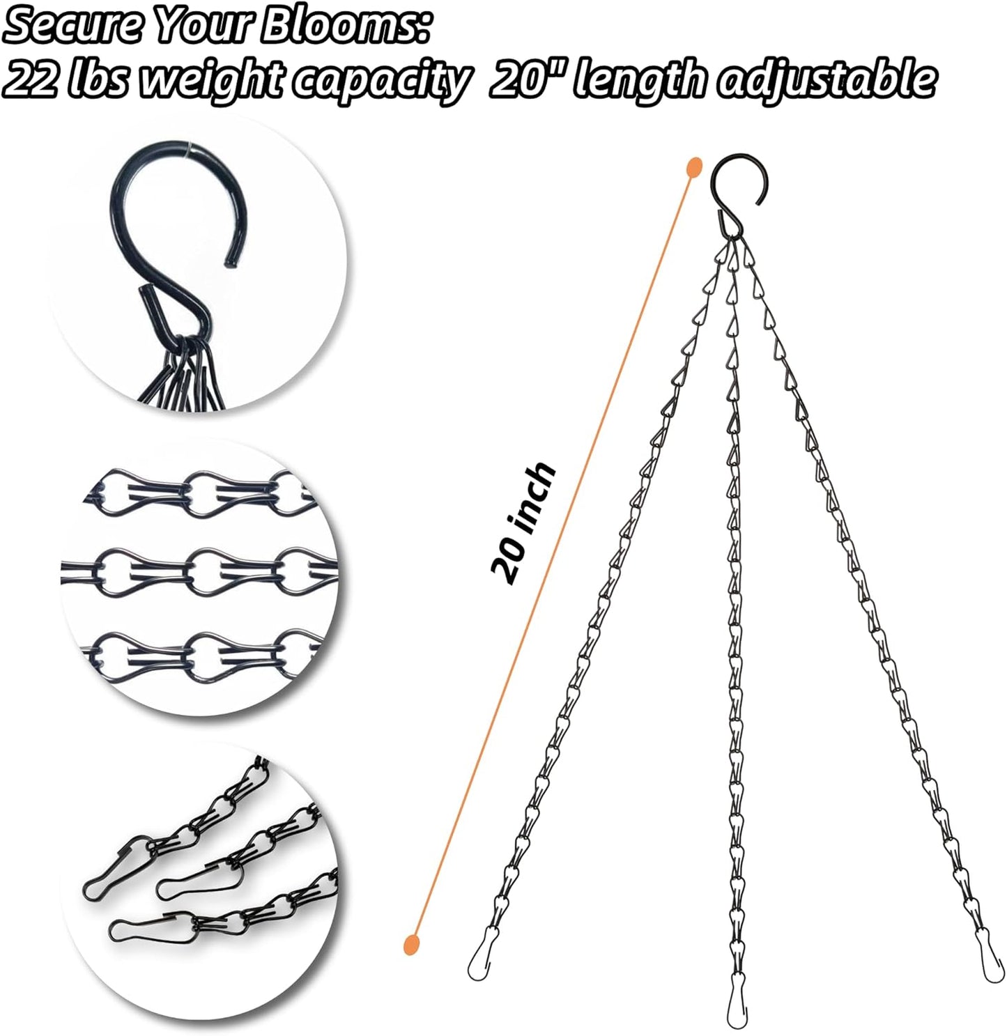 20 Inch Hanging Baskets Chain, Hanging Chains with Hooks Flower Pot Chain Replacement Plant Hangers for Planters, Bird Feeders and Lanterns (Classic, 4)