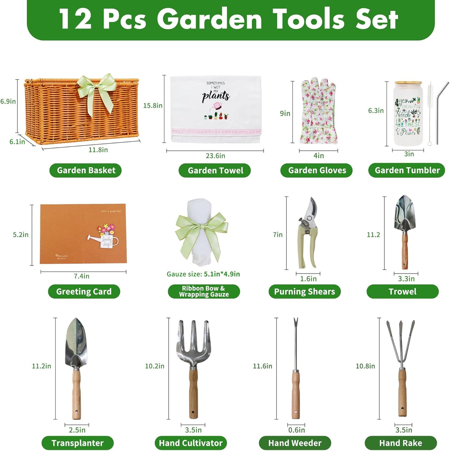 Gardening Gifts for Women 12 Pcs Garden Tools Set with Basket Heavy Du