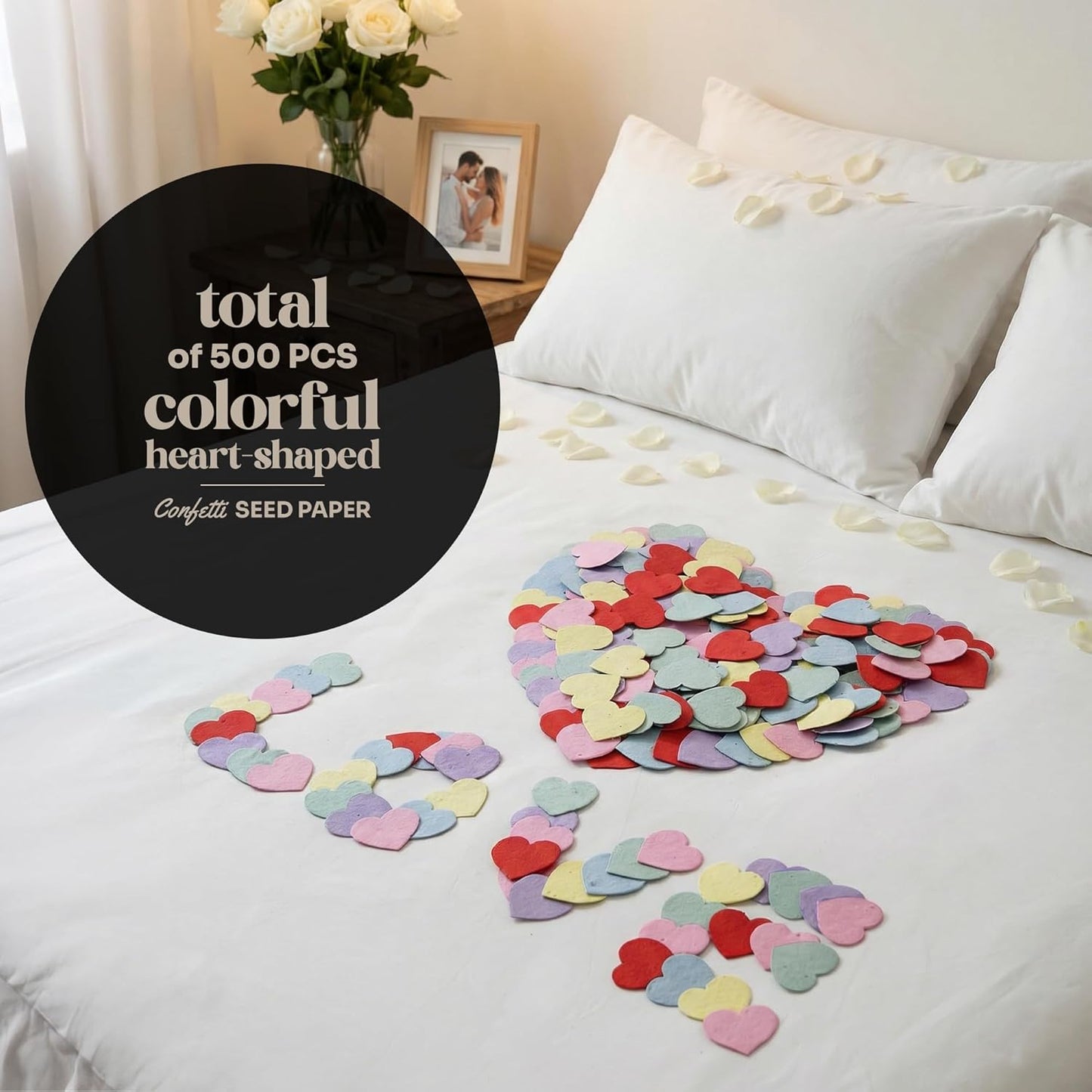 Heart Confetti Seed Paper – 500pcs Lightweight Plantable Confetti Embedded with Wildflower Seeds, Use for Wedding, Bridal or Baby Showers, Anniversaries, Heart Party Favors, Birthday Party