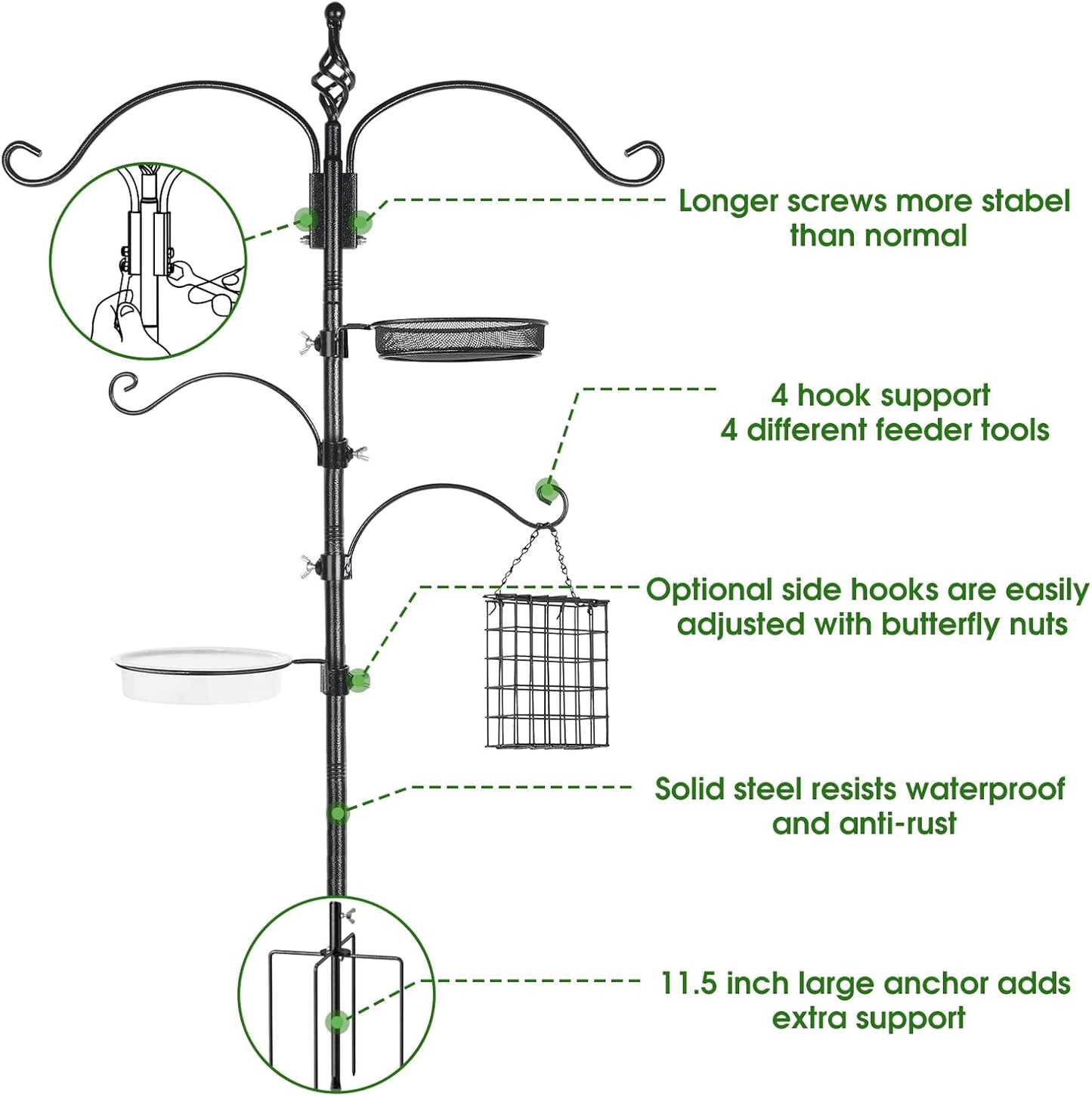 Bird Feeder Pole Wild Bird Feeder Hanging Kit Planter, 83 Inch Bird Fe