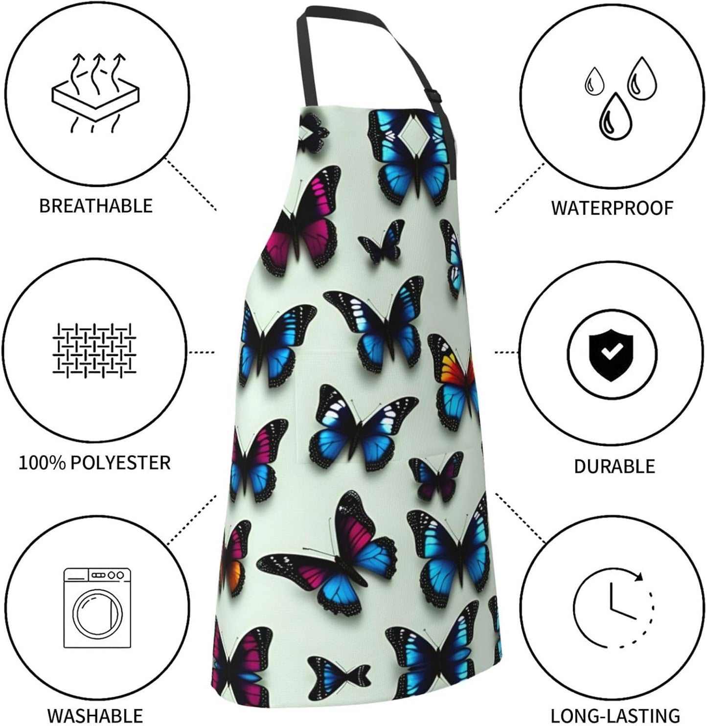 Butterfly and cello print Waterproof apron with pocket adjustable cooking apron for adult kitchen bibs to bake