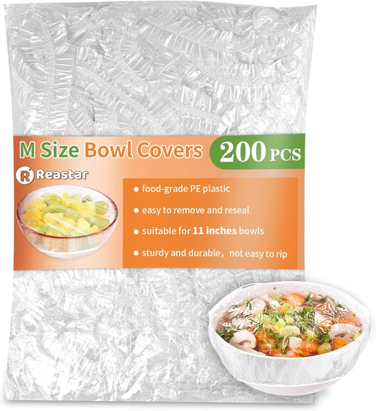 200 Pcs Bowl Covers for Bread Proofing, Plastic Shower Caps for Sourdough Bread, Food Covers Stretch Reusable Elastic, Keep Food Fresh and Dust Away