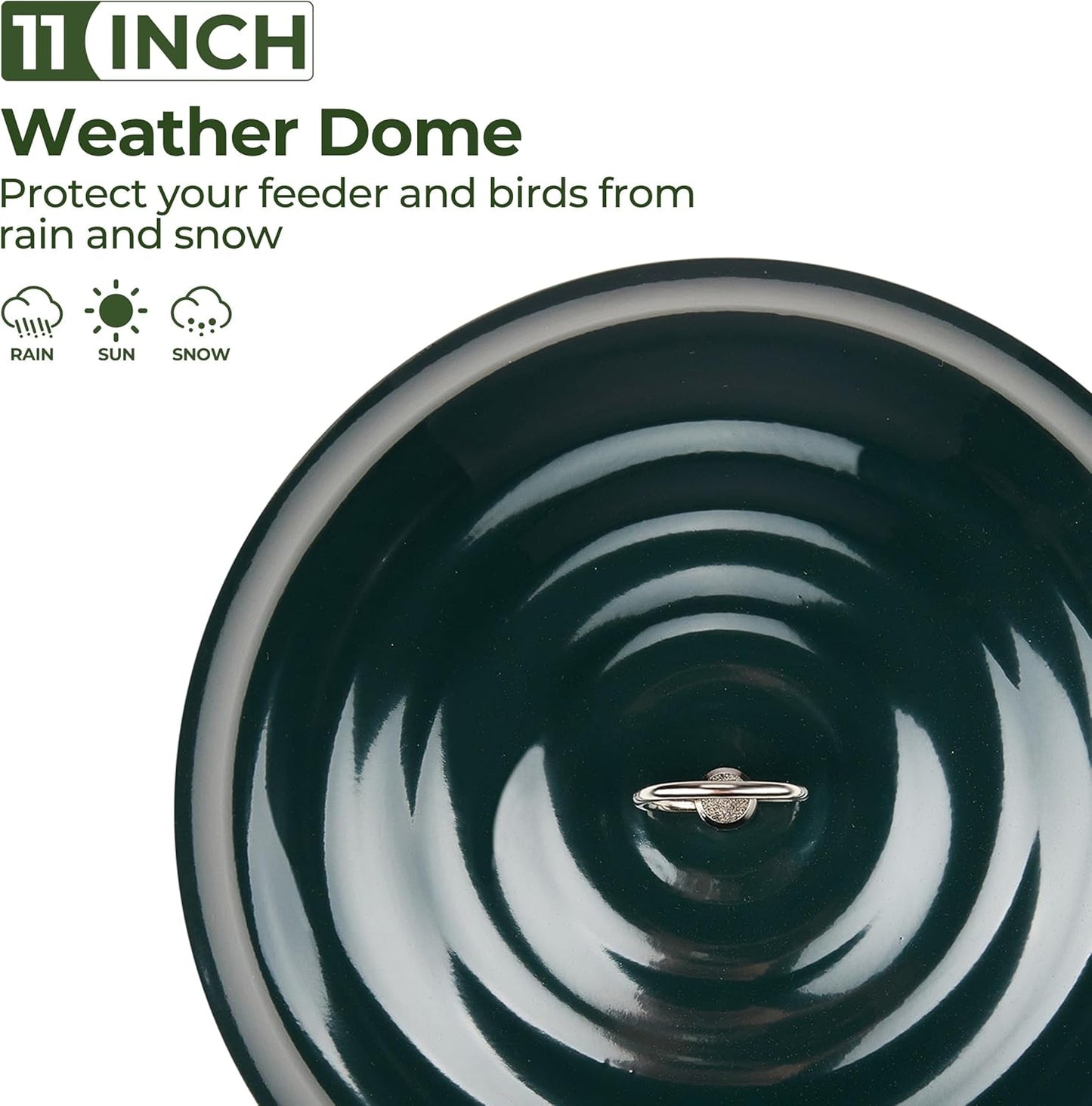 Kingsyard 11.5" Metal Weather Protective Dome, Hanging Squirrel Baffle for Outdoor Bird Feeders, Heavy-Duty Rain Guard Cover, Chew-Proof & Rustproof, Green