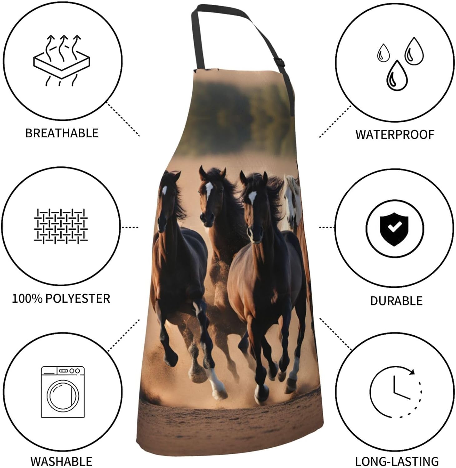 running horses print Waterproof chef's apron with pocket apron for kit