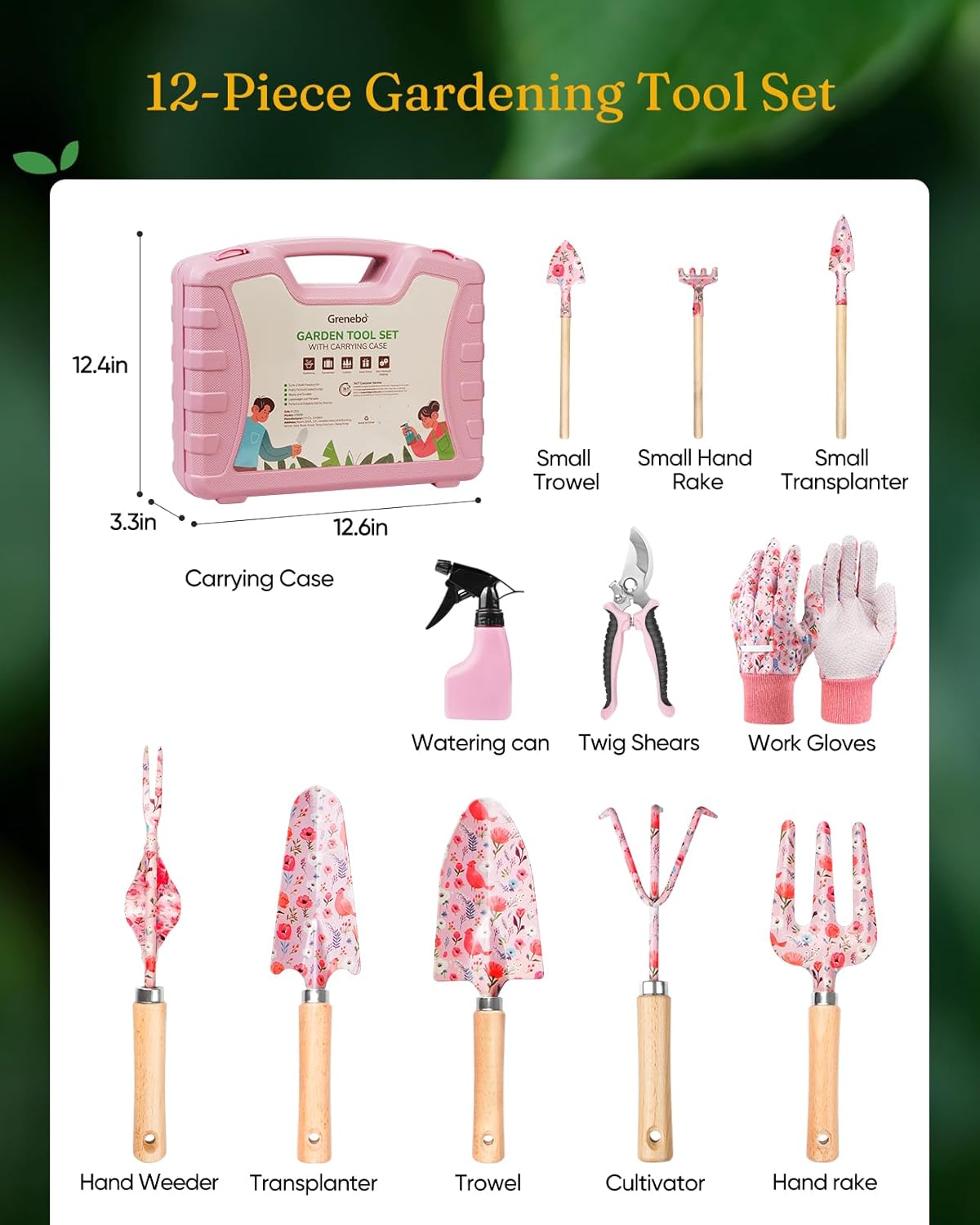 12-Piece Womens Gardening Tools Gift Set, Rust-Proof & Heavy-Duty Gard