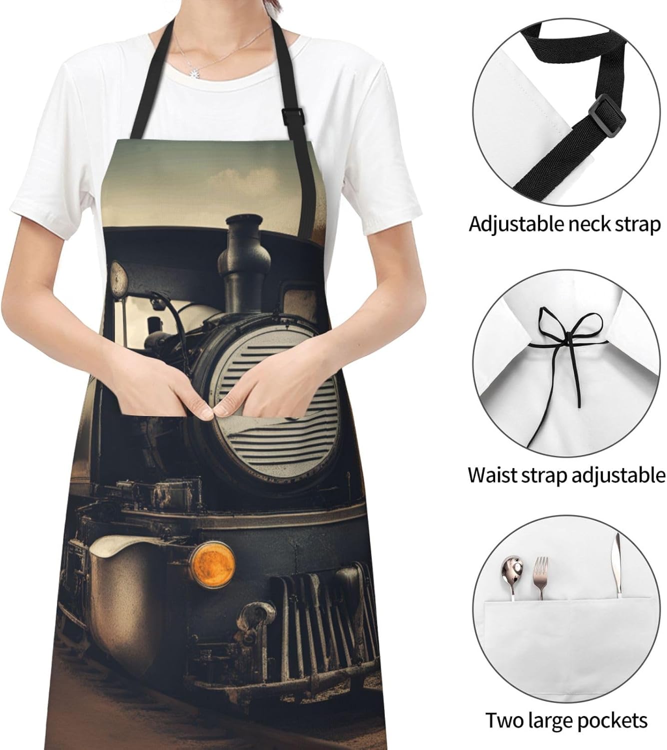 YANYU locomotive Print 28x33 In Kitchen Apron Stylish Chef Apron with 
