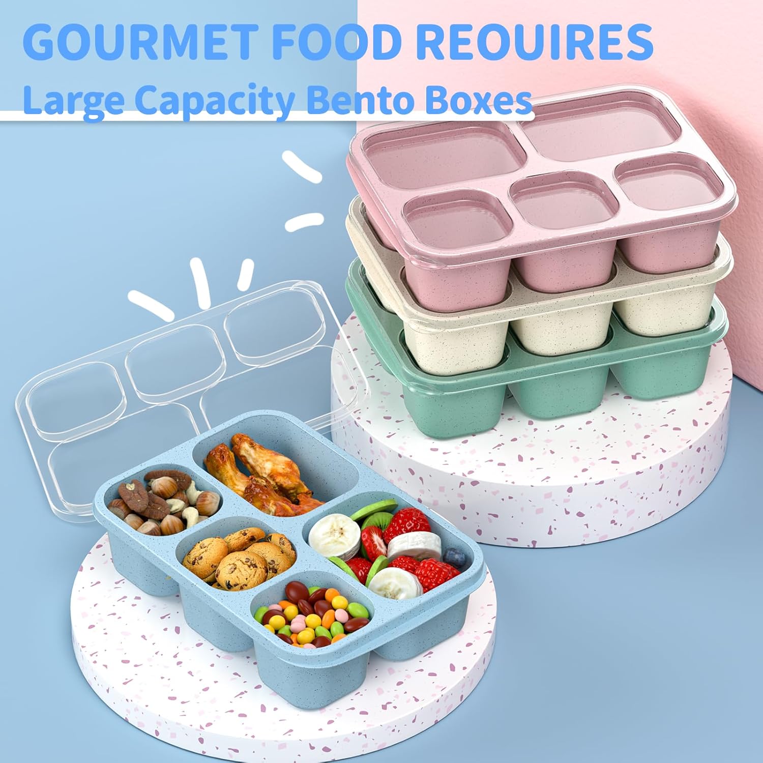 Bento Box Adult Lunch Box - 4 Pack, 5 - Compartment Meal Prep Containe