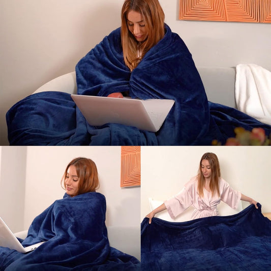 Fleece Plush Throw Blanket Navy Blue(50 by 60 Inches),Super Soft Fuzzy