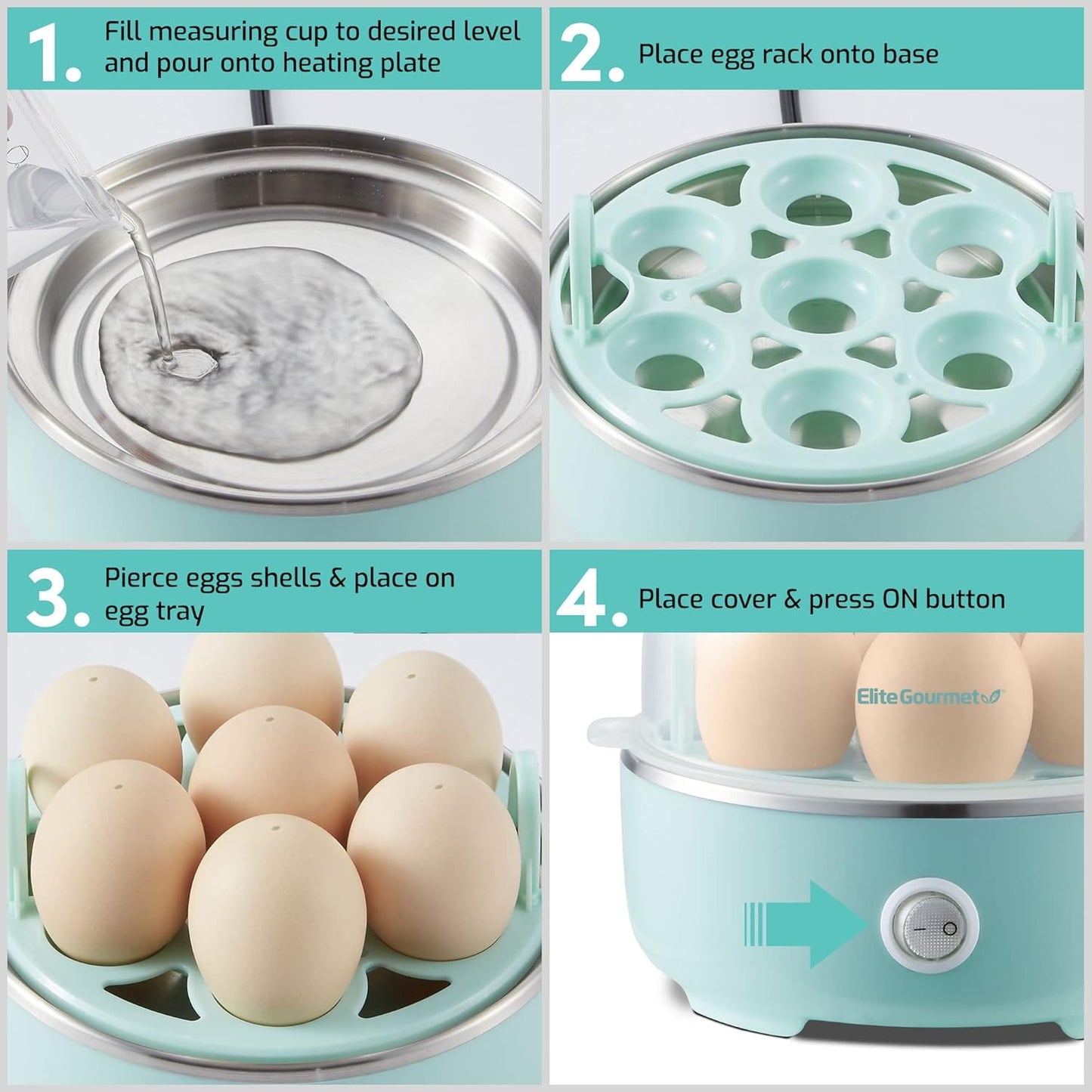 Elite Gourmet EGC115M Easy Egg Cooker Electric 7-Egg Capacity, Soft, M