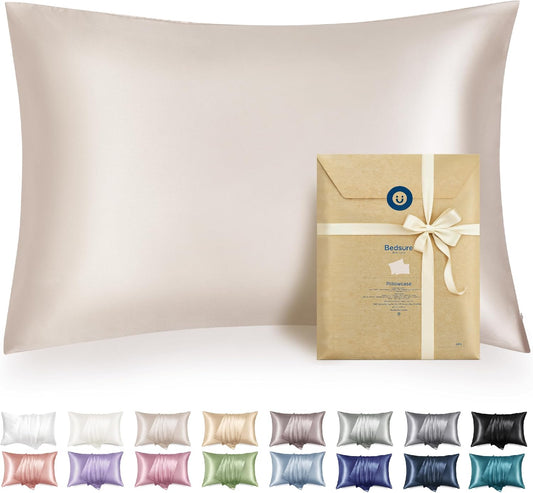 Bedsure Satin Pillowcase with Zipper, Similar to Silk Pillow Cases 2 Pack, Beige Standard Size Satin Pillow Case, Silky & Soft Pillow Covers, Valentines Day Gifts for Women Men, 20x26 Inches