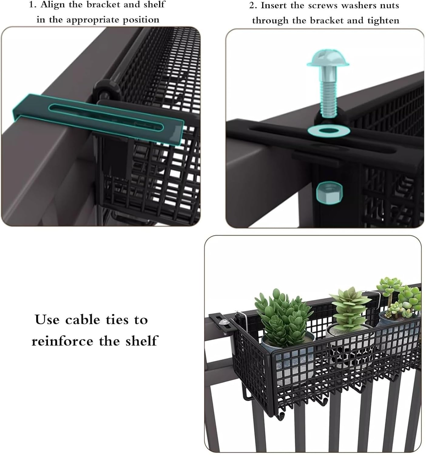 Black Railing Planter, Fence & Balcony Window Sill Flower Pot Holder, 