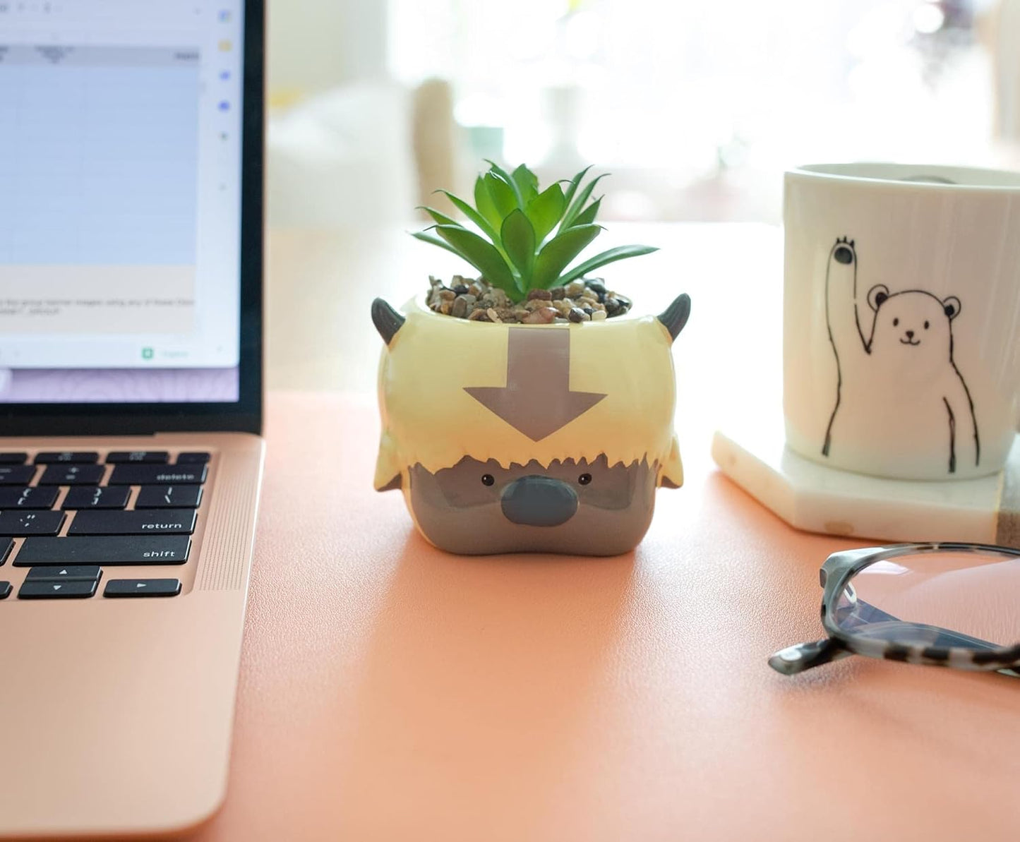 Avatar: The Last Airbender Appa 6-Inch Ceramic Planter with Artificial Succulent | Small Flower Pot, Faux Indoor Plant for Desk Shelf, Trinket Tray | Cute Home Decor, Anime Gifts and Collectibles