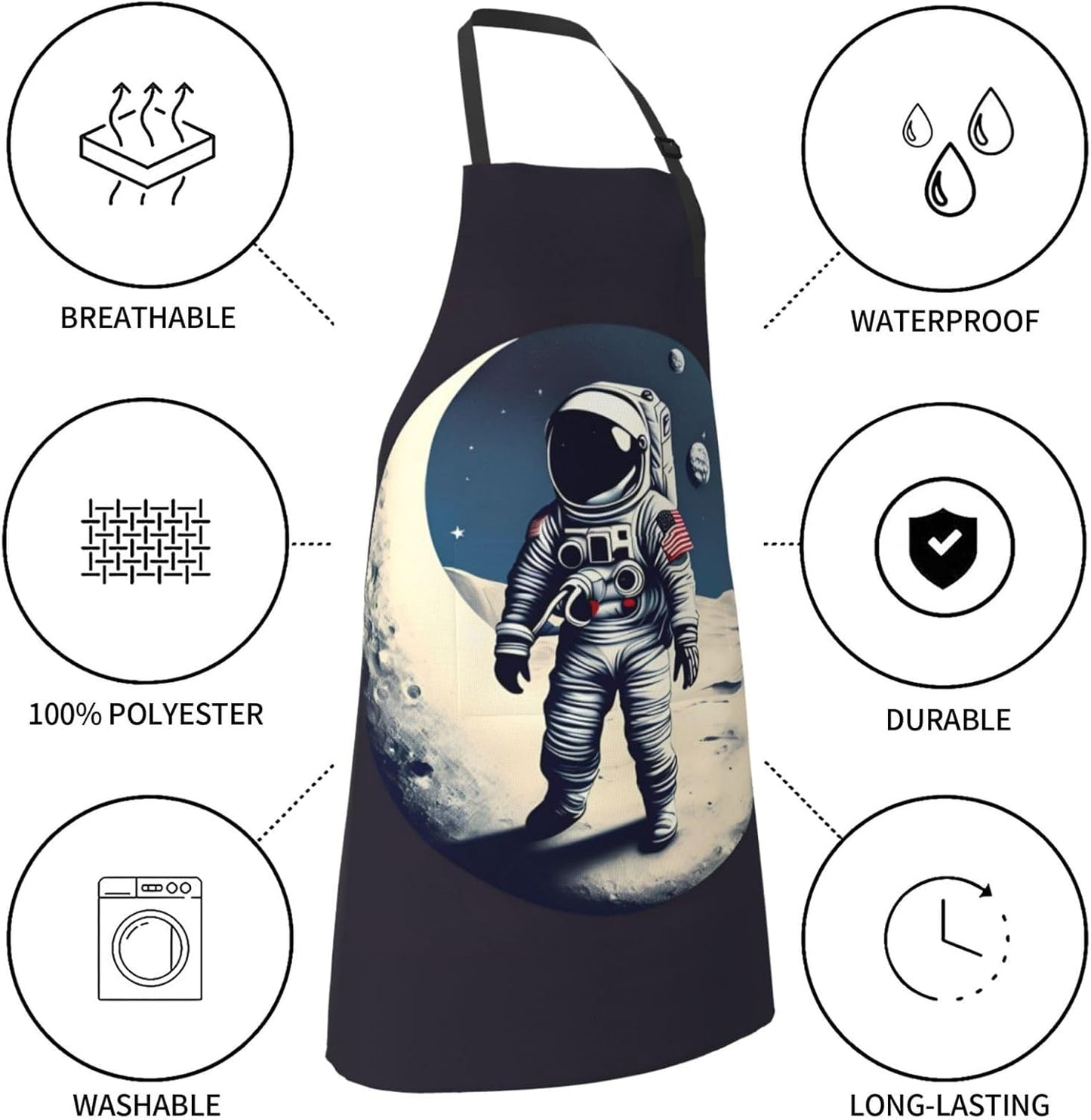 Astronaut on The Moon print Waterproof chef's apron with pocket apron for kitchen cooking baking barbecue and gardening