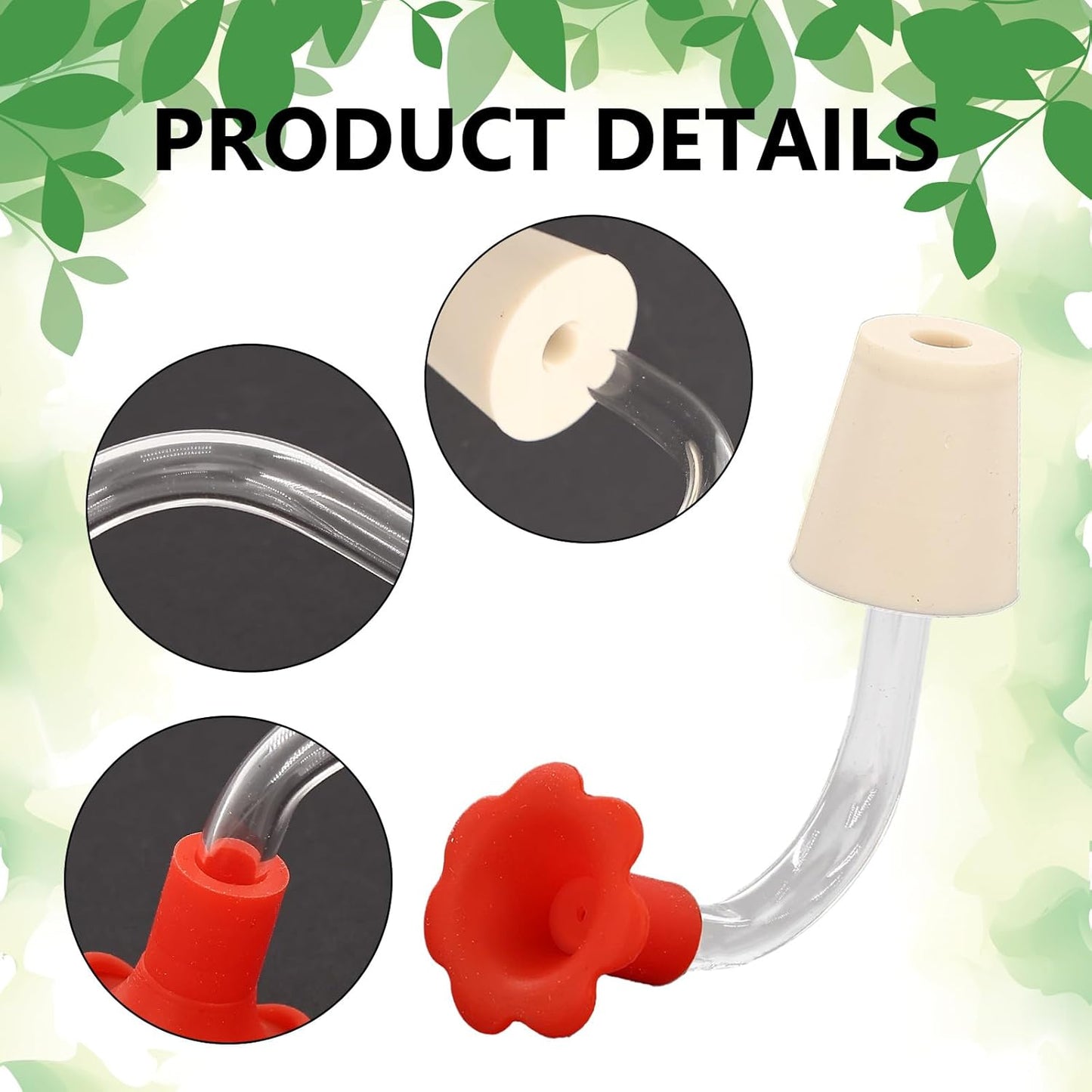 Floral Tip Hummingbird Feeder Tubes, Hummingbird Feeder Replacement Parts, Outside Flower Bird Water Feeders Tubes Stoppers, Drip Resistant Tip Silicone Flowers for Outdoor Tree Window