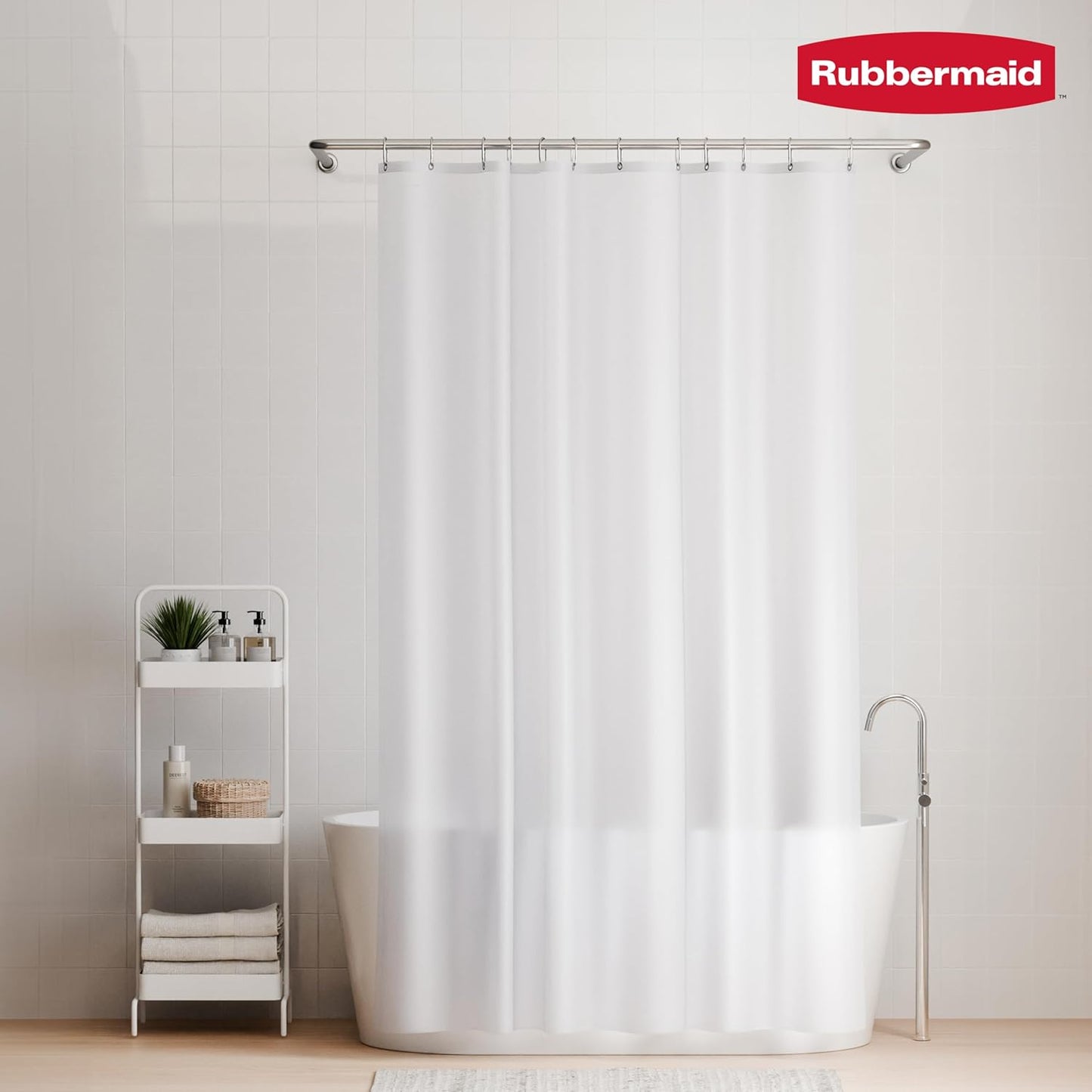 Rubbermaid Heavyweight PEVA Shower Curtain Liner, Waterproof Shower Liner with Rustproof Metal Grommets and Weighted Magnetic Hem, BPA-Free, 70 x 72 Inches, Frosty with Charcoal Grommets