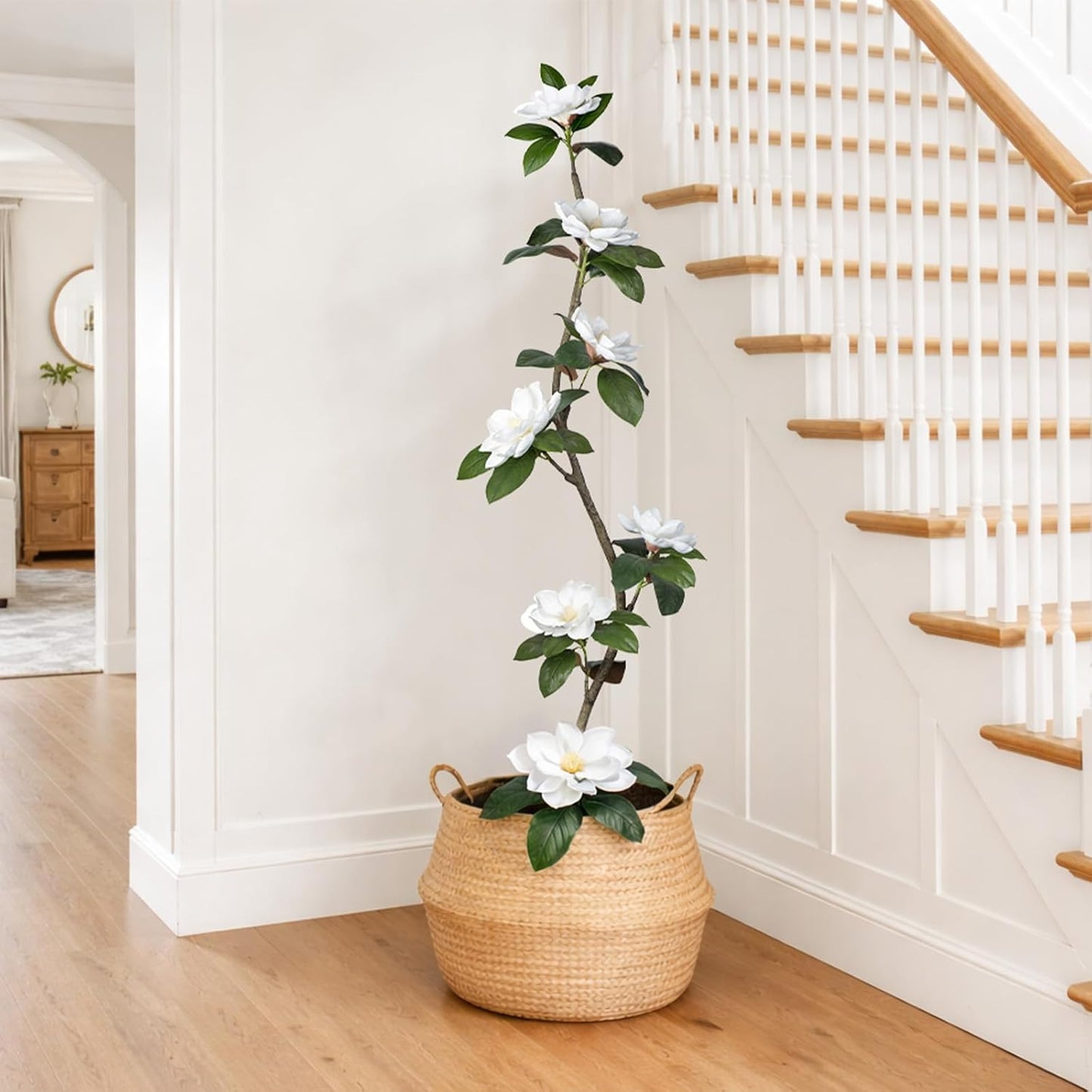 Rubber Tree 4.6 FT Artificial Tree in Planter Pot, Faux Plants Indoor Faux Floor Plant Artificial Plants with 7 Pcs Calla Lily Flowers for Home Office Living Room Decor Indoor