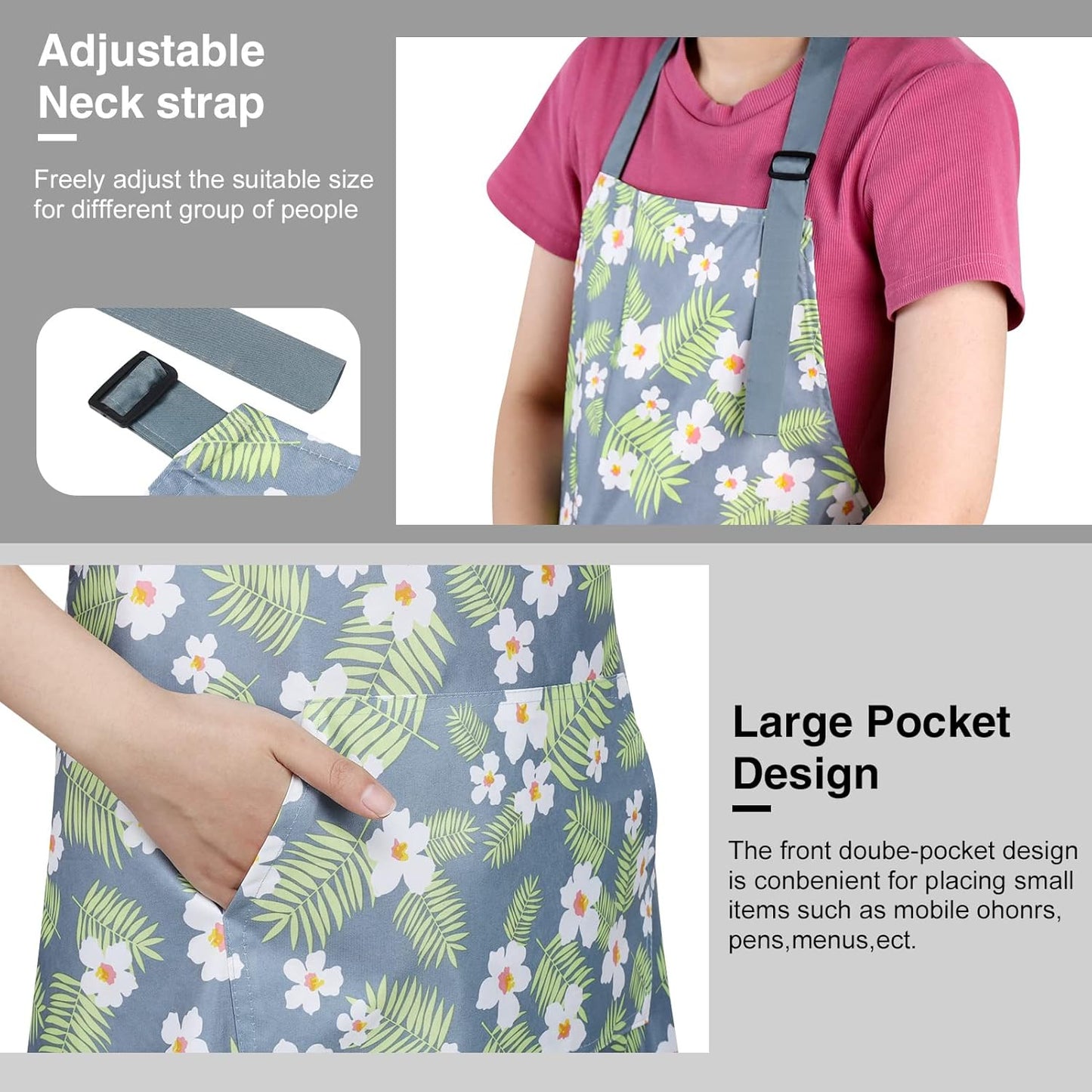 BOUMUSOE 3 Pack Floral Aprons with Pocket, Blooming Womens Aprons Wate