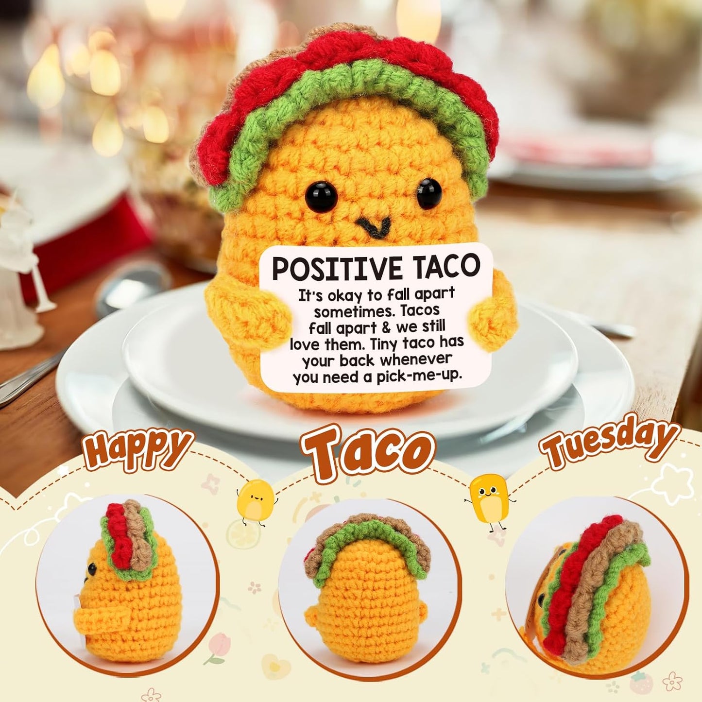 LuoHere Positive Crochet Taco Birthday Gifts for Women Men Easter Basket Stuffers Essentials Adult Kids Son Mom Dad Daughter Sister Friend Coworkers Self Care Emotional Inspirational Support