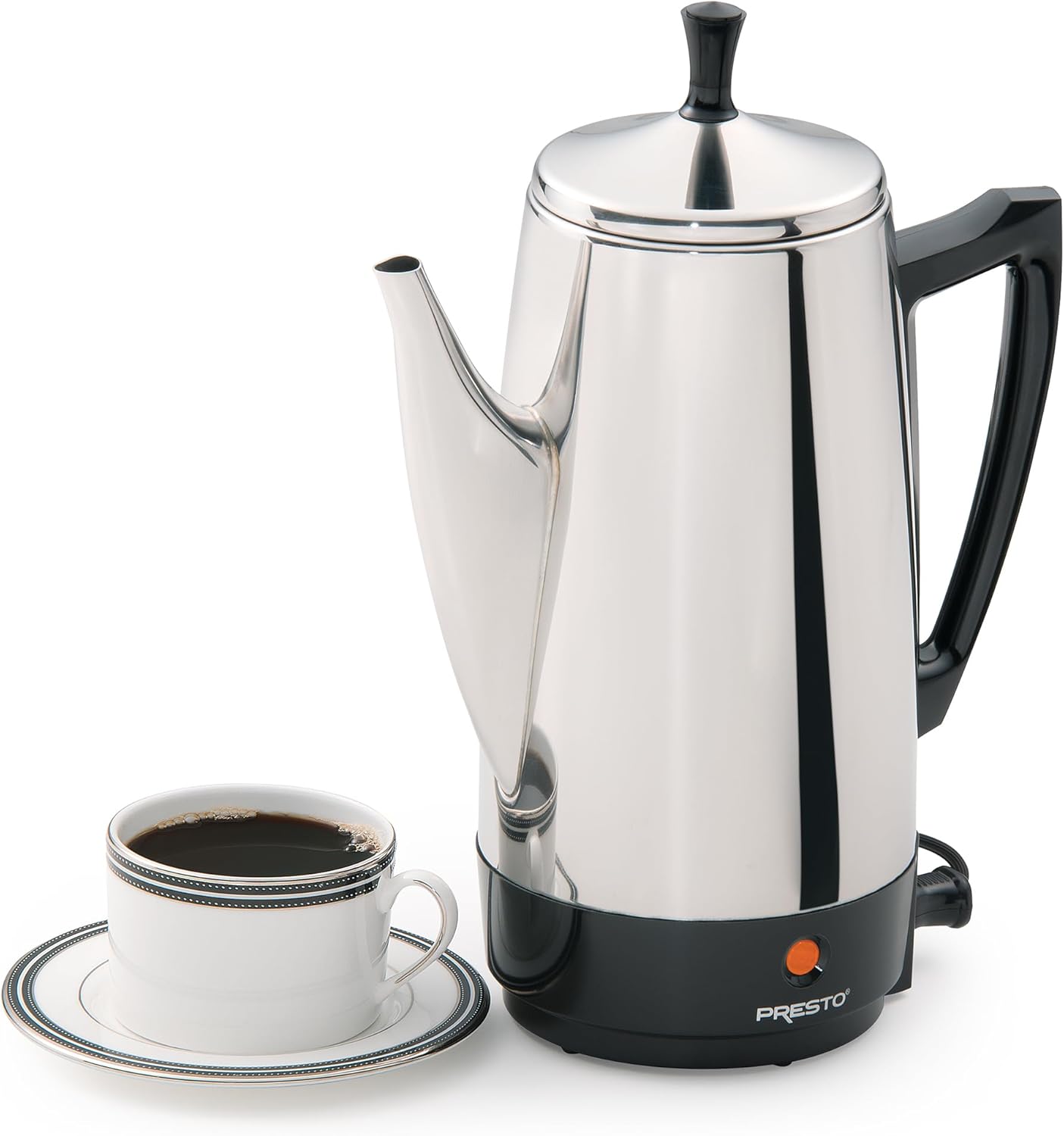 Presto 02811 Stainless Steel Electric Coffee Percolator - 12-Cups, Easy-Pour Spout, Stay-Cool Handle, Make 2-12 Cups