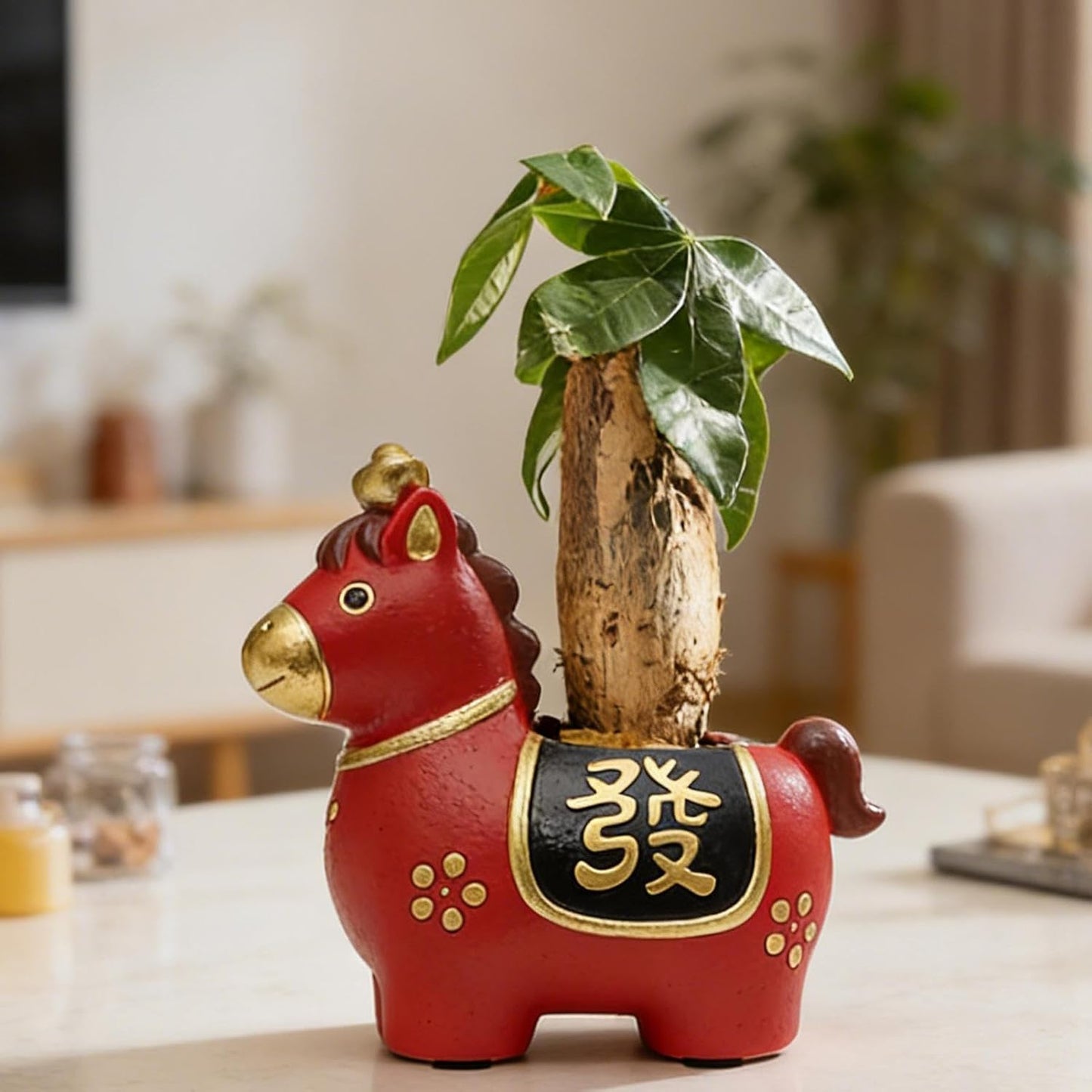 Greenery Potted Plants, 12.5x7.3x10.9cm Resin Horse Figurine Compact Planter with Planting Space Decorative Pot for Home, Office, Desk, Gift