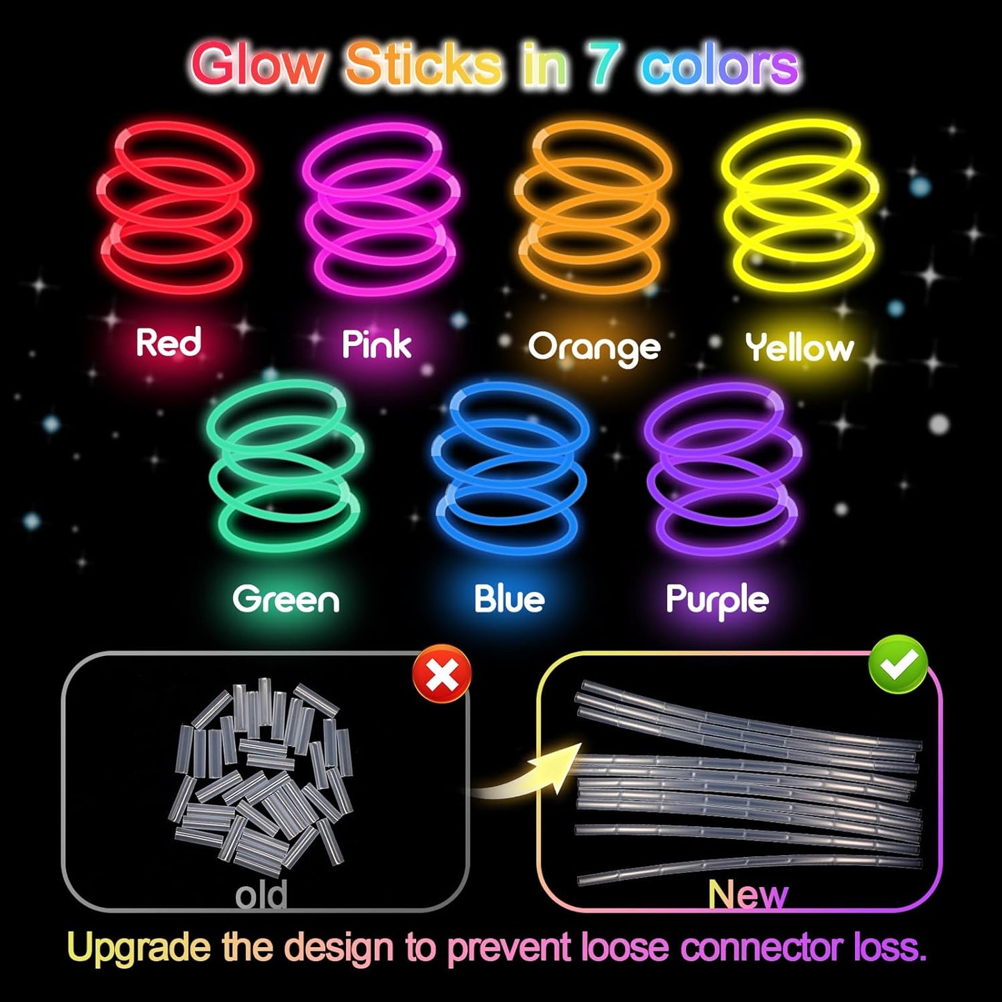 Glow Sticks Bulk Party Pack- Ultra Bright 50pk Glow in the Dark Party Favors, Easter Basket Stuffers Glow Sticks Party Supplies Glow Necklaces and Glow Bracelets with Connectors