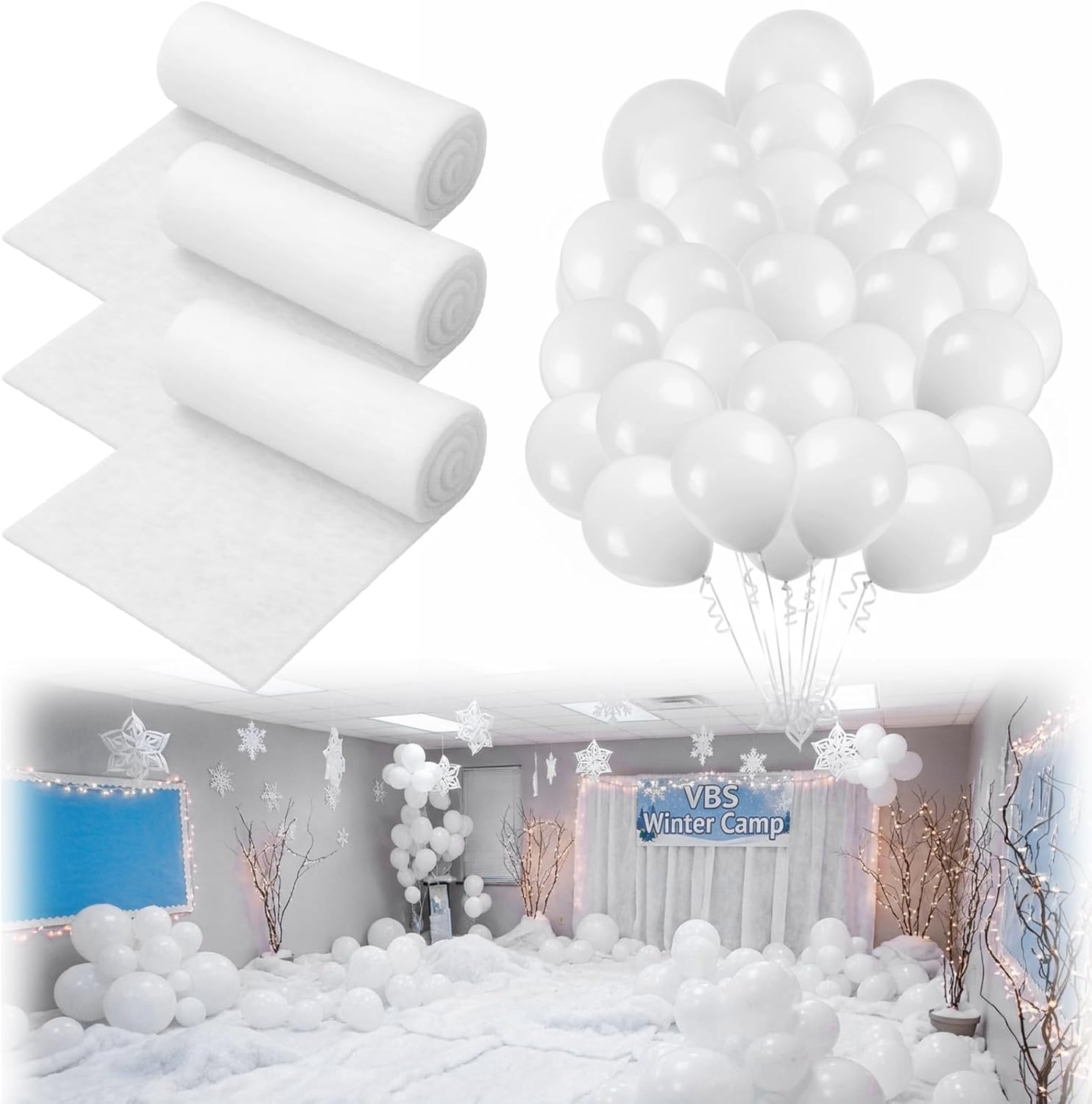 Snowball Mountain Decoration Kit for VBS 2026 Party 6 Pack Snow Blanke