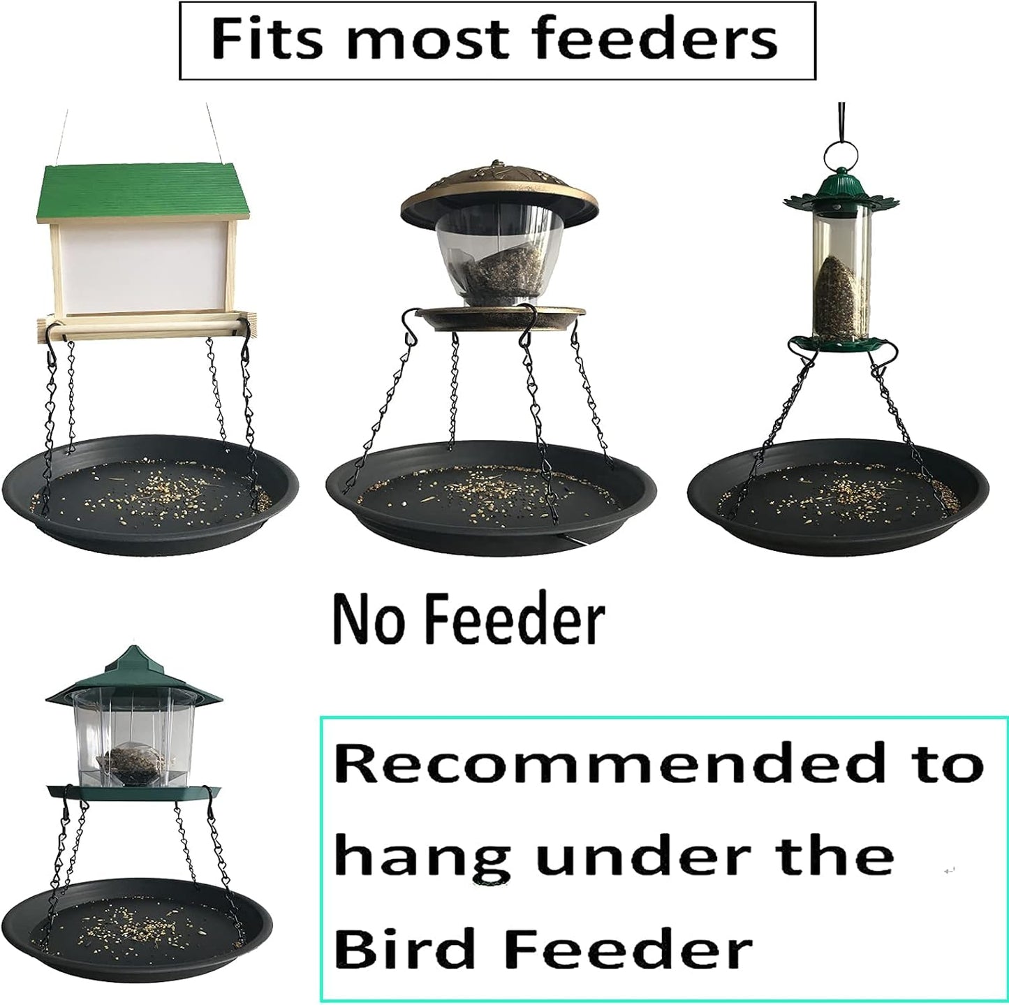 12.8" Homes Garden Platform Bird Feeder, Large Hanging Tray Squirrel Feeder, Seed Catcher Tray, Bird Viewing, Backyard, Large Capacity, Black