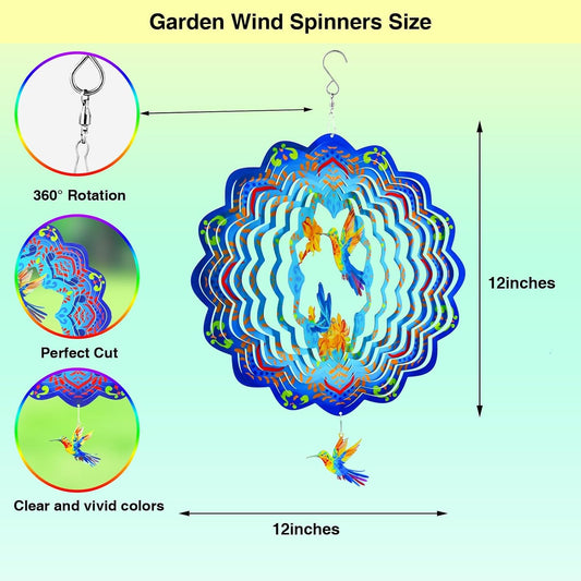 Wind Spinners,12 inch Hummingbird with 360° Swivel Hook for Yard and G