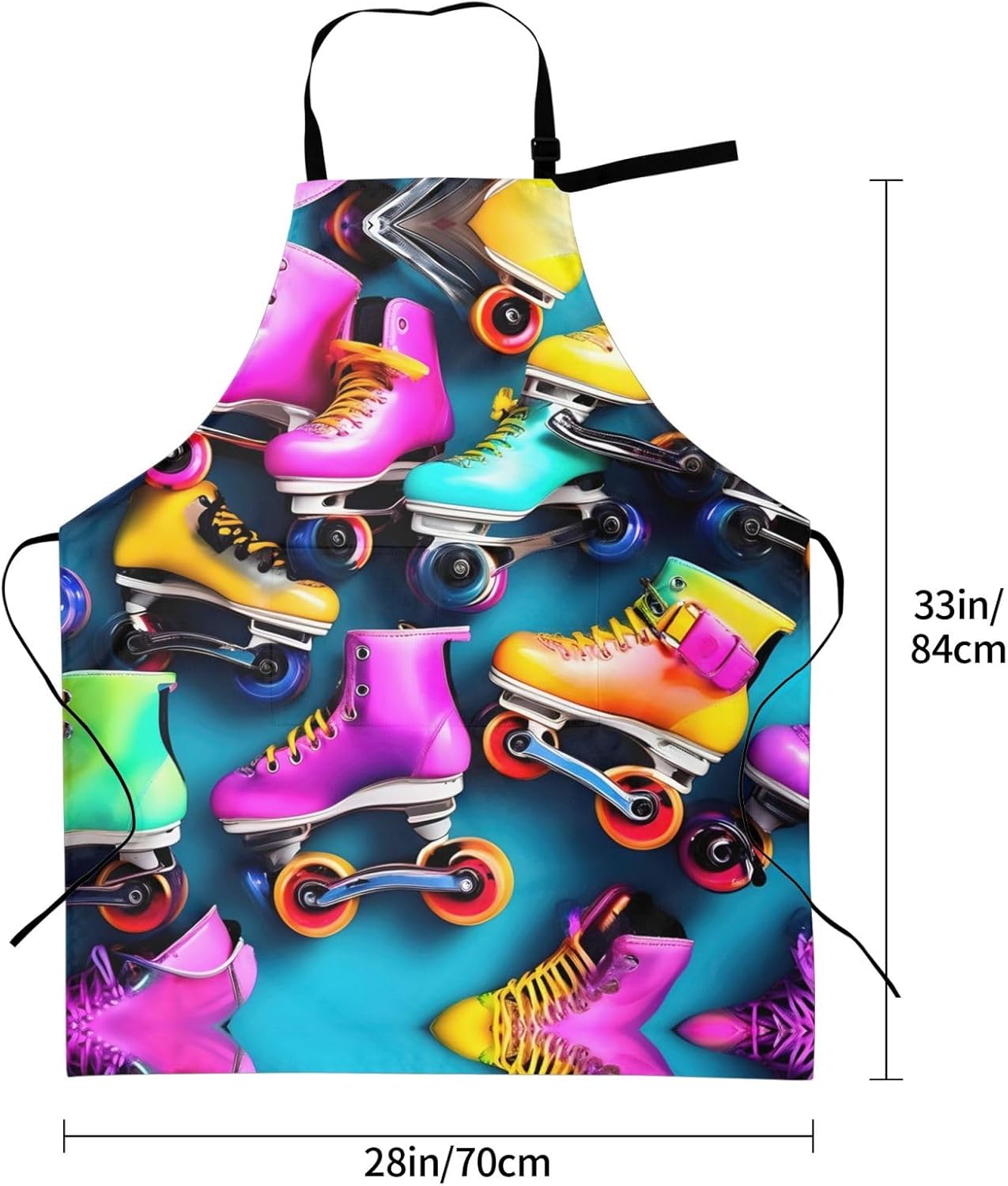 Colorful Roller Skates Print Laundry apron 28x33 In Waterproof Kitchen Apron with Pockets for Cooking Baking