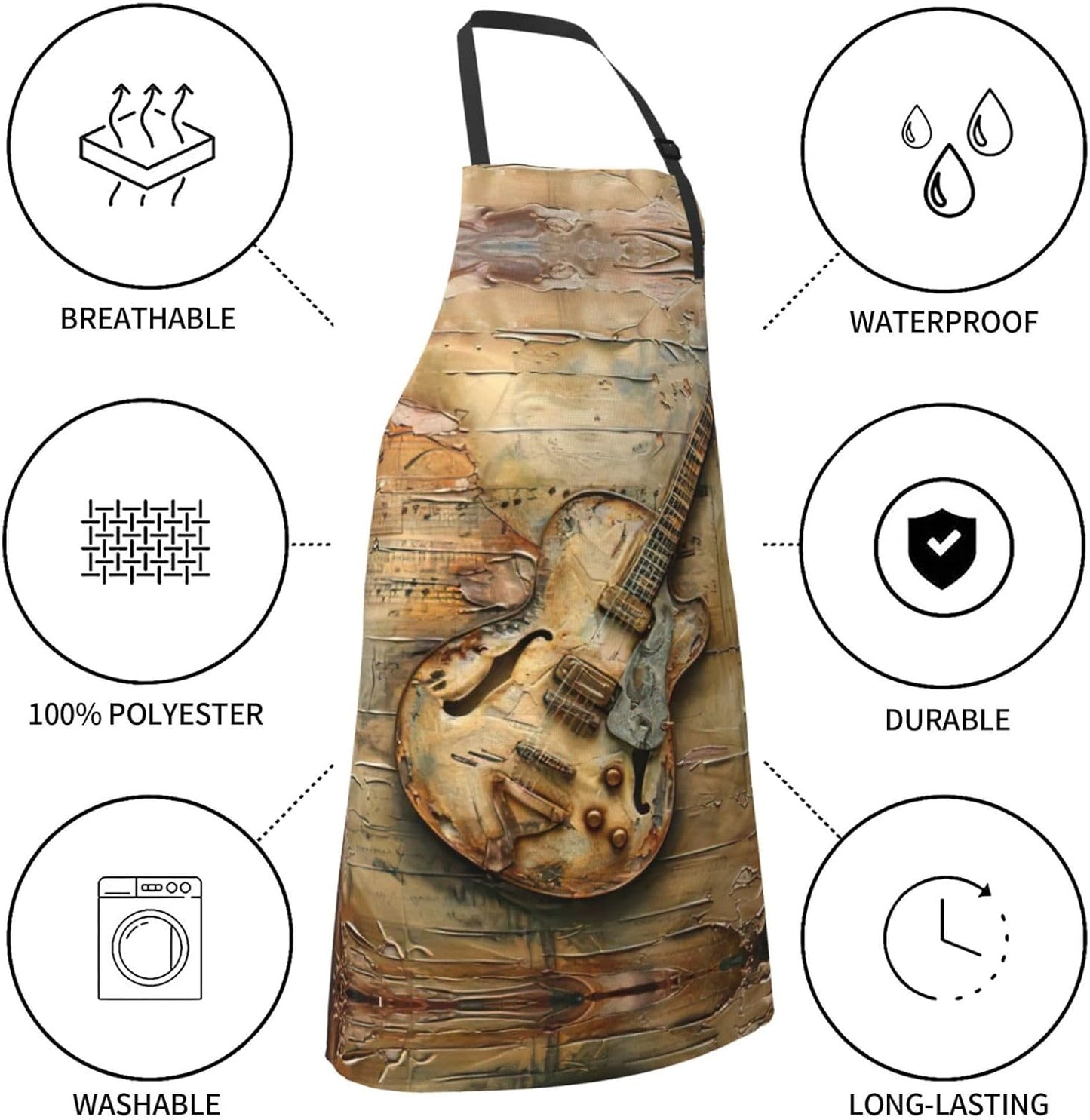 Nice Guitar print Waterproof chef's apron with pocket apron for kitchen cooking baking barbecue and gardening
