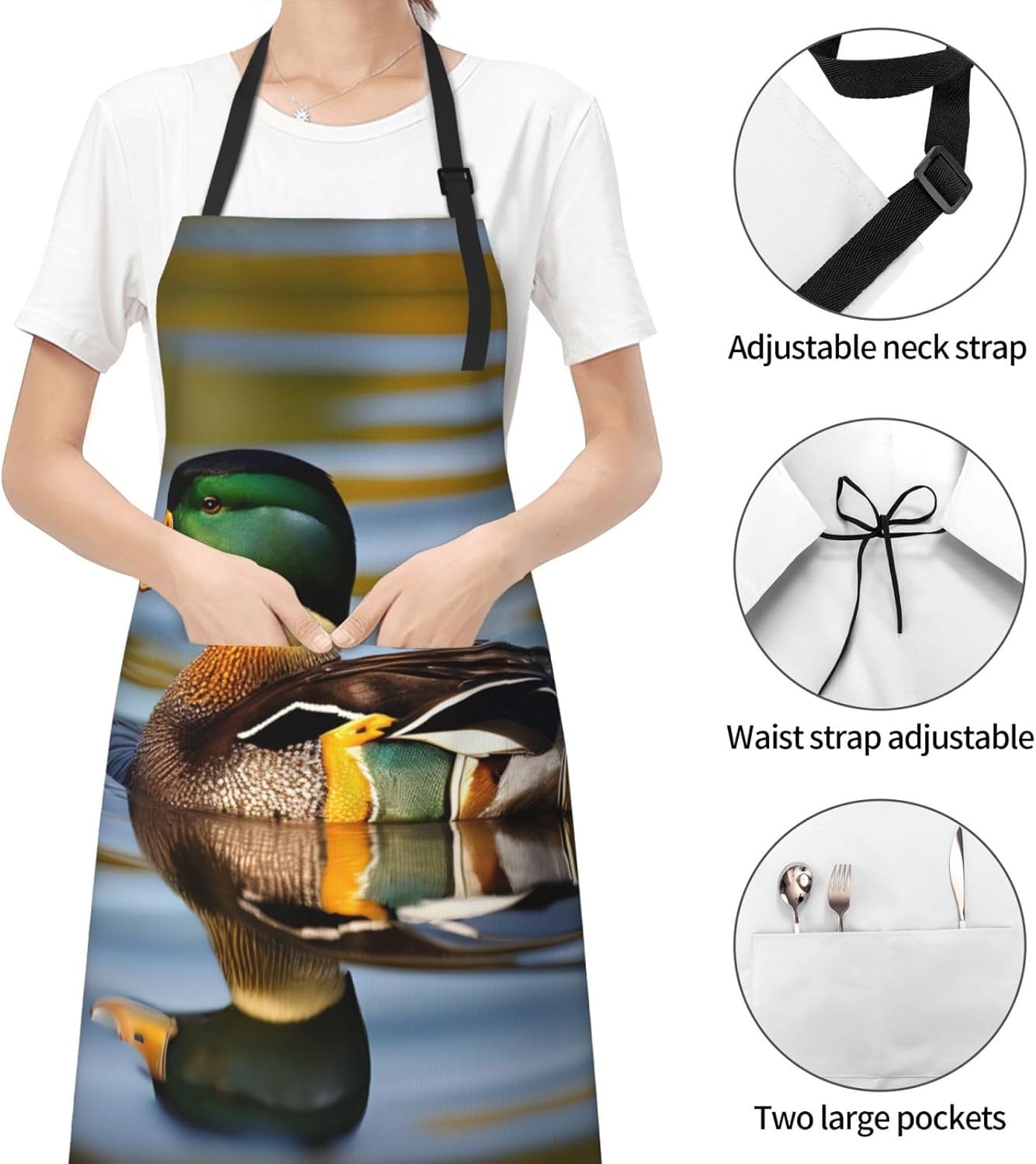 mallard duck print Waterproof apron with pocket adjustable cooking apron for adult kitchen bibs to bake