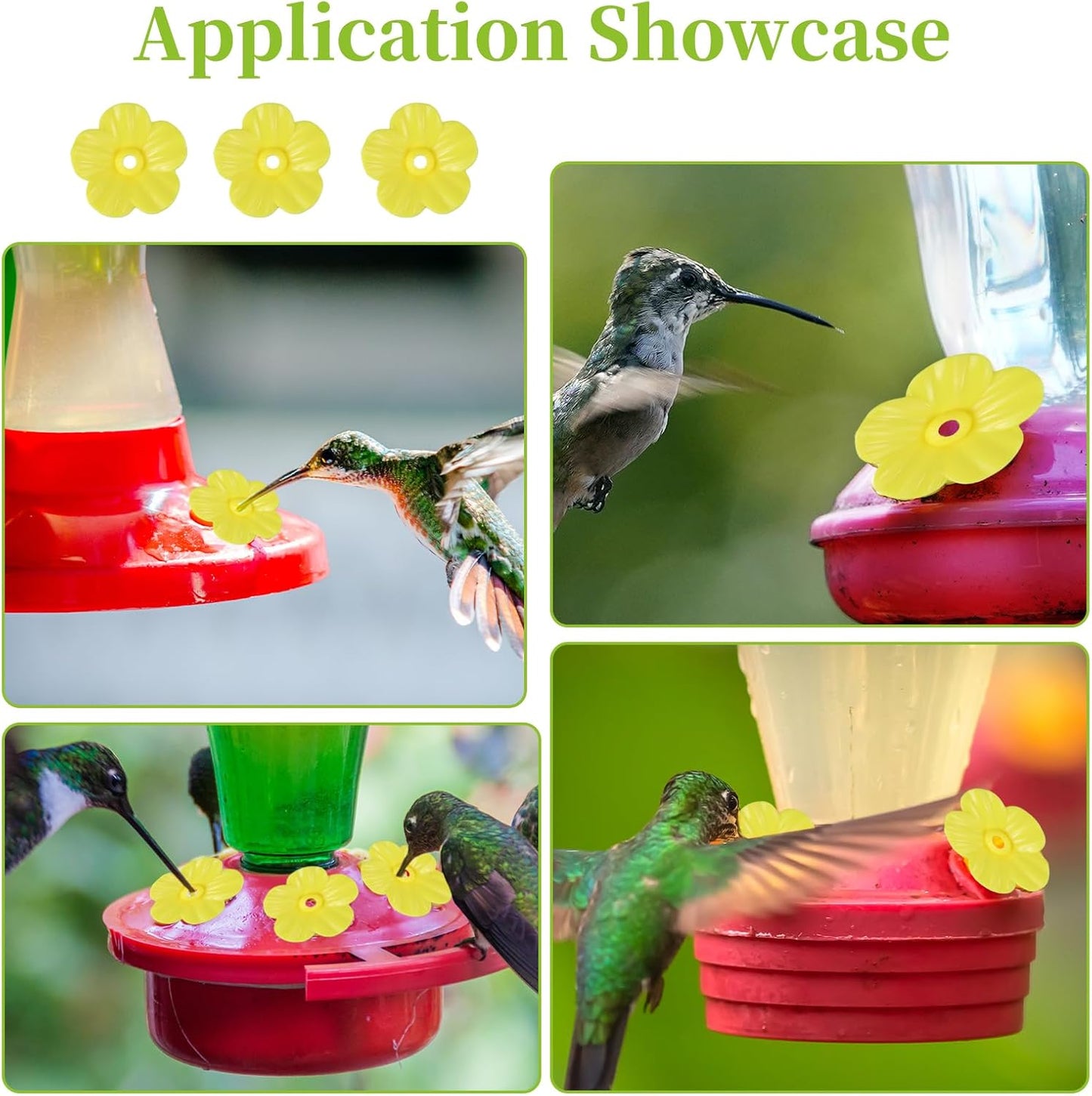 3PCS Hummingbird Feeder Parts, Humming Bird Feeder Replacement Parts, Comes with 20PCS Hummingbird Flowers and 2PCS Brushes, Suitable for DIY to Make Your Own Bird Feeder