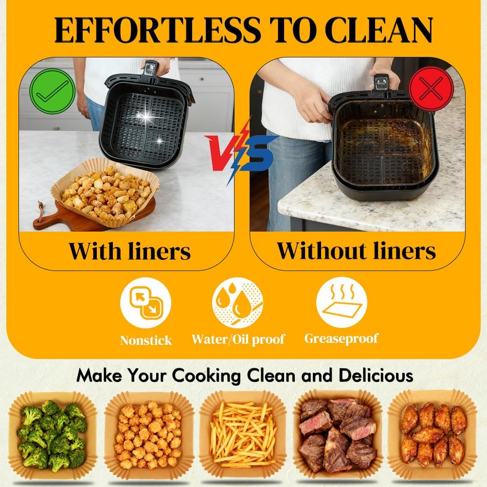 BYKITCHEN Air Fryer Sheets Liners for Ninja AG301 Grill, AF141 Pro 4-in-1 & More, 9in Disposable Square Air Fryer Parchment Paper Filters for 5 to 8 Qt, Ninja Foodi Grill Accessories(Set of 100)