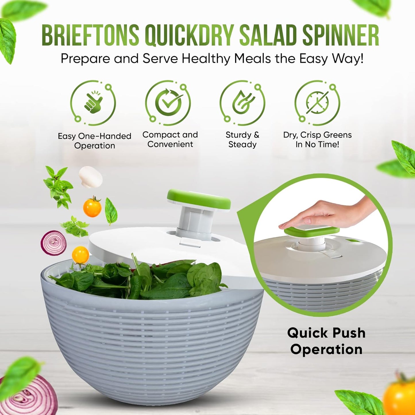 Brieftons 6.2-Quart Large Salad Spinner: Vegetable Washer Dryer Draine