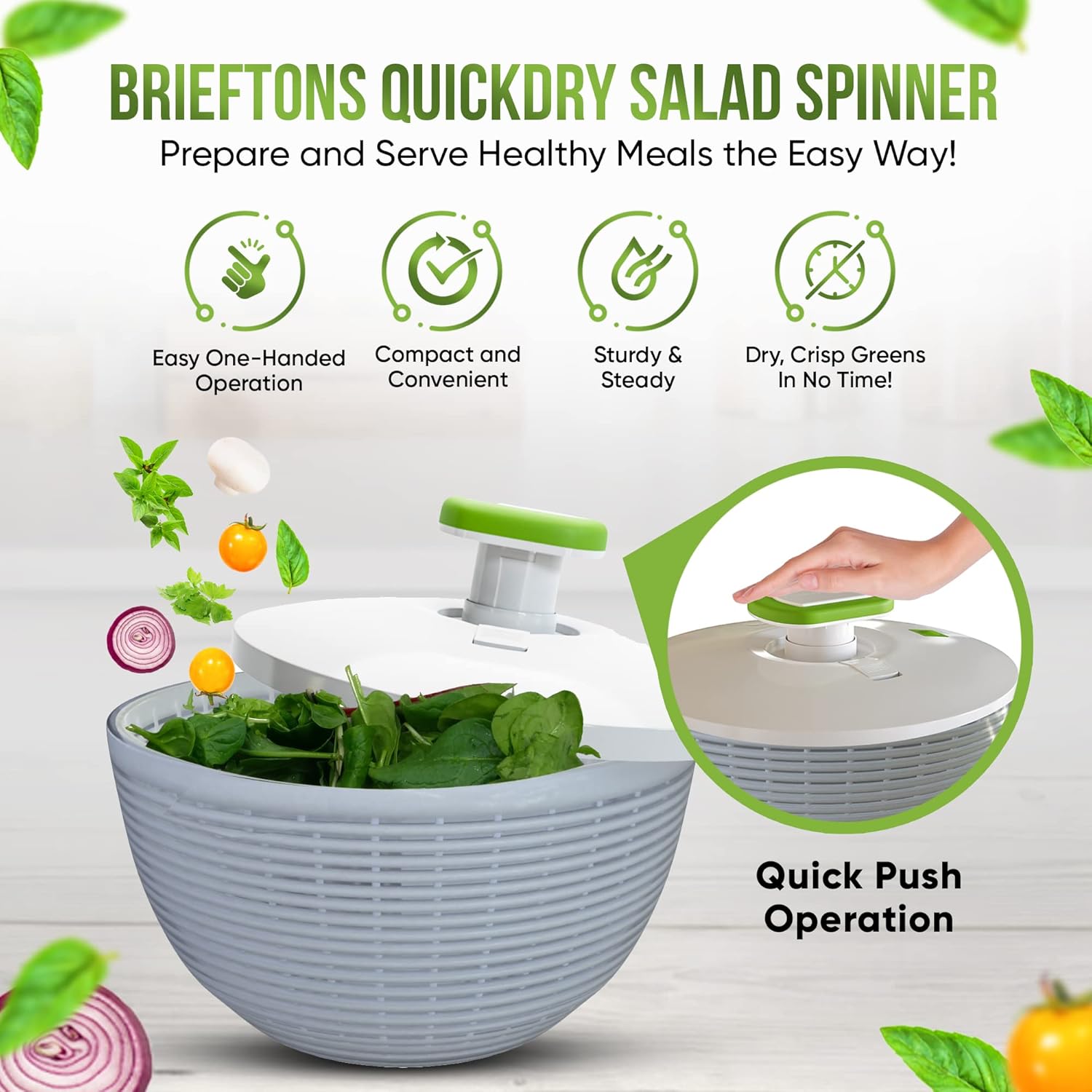 Brieftons 6.2-Quart Large Salad Spinner: Vegetable Washer Dryer Draine
