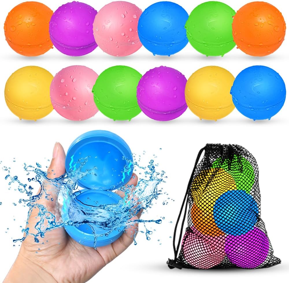 12Pcs Reusable Water Balloons, Pool Beach water Toys for Boys and Girl
