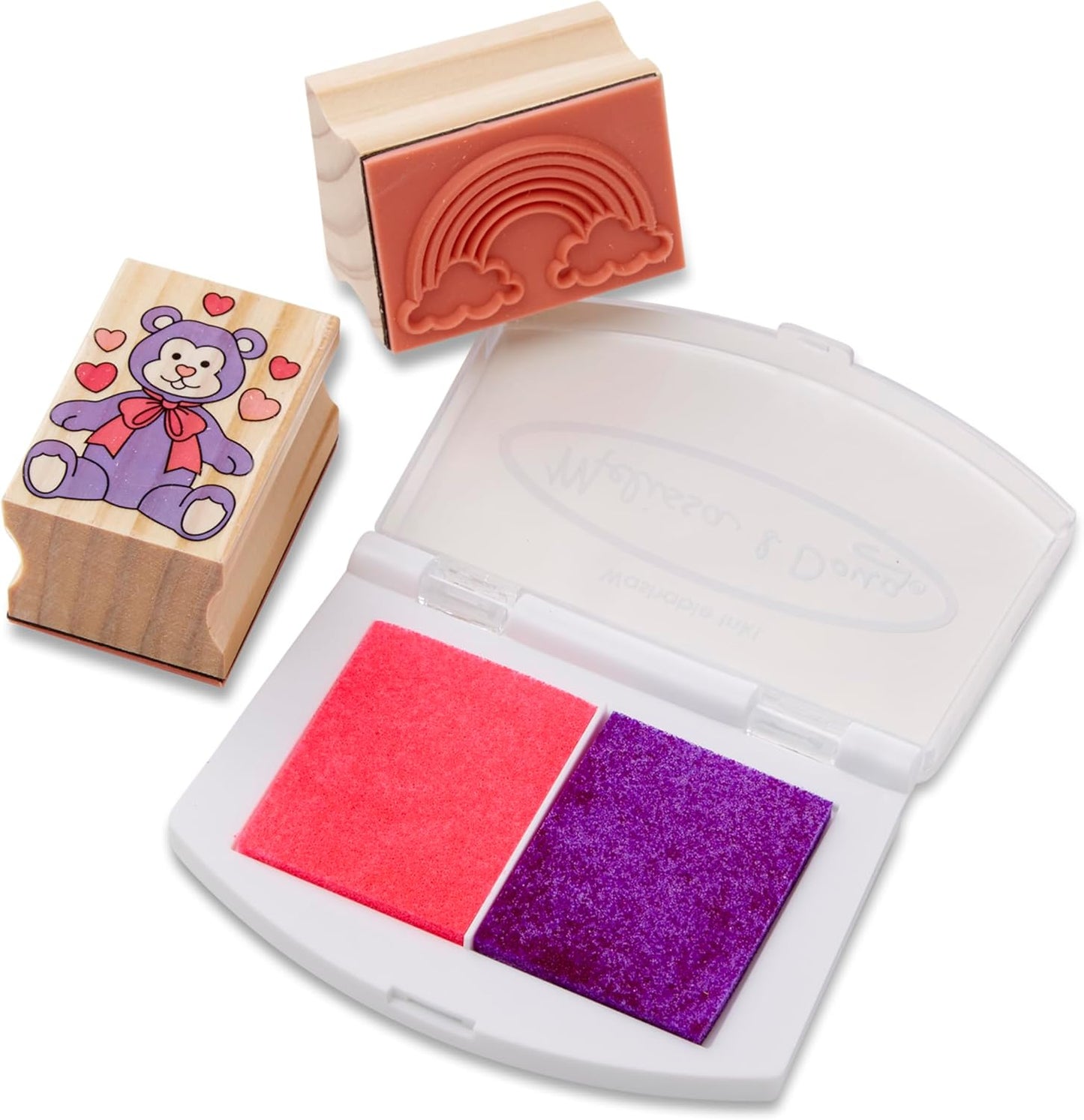 Melissa & Doug Wooden Stamp Set: Friendship - 9 Stamps, 5 Colored Pencils, and 2-Color Stamp Pad - FSC Certified