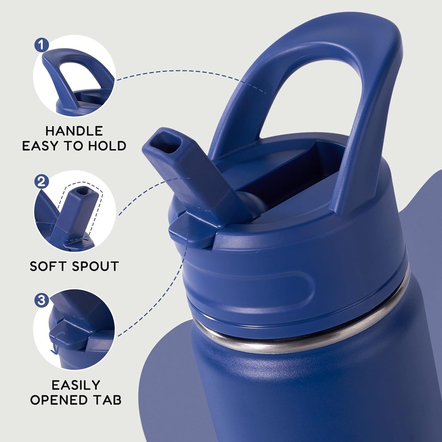 12oz Kids Water Bottle for School, Toddler Water Bottles with Straws, 