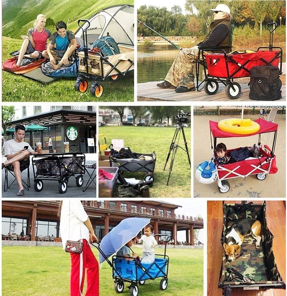Garden Carts Multifunctio Folding Garden Trolley Cart Heavy Duty Wagon with Canopy,Multi-Function Portable Shopping Cart for Outdoor Camping Fishing Push-Pull Cart with 4 Wheel