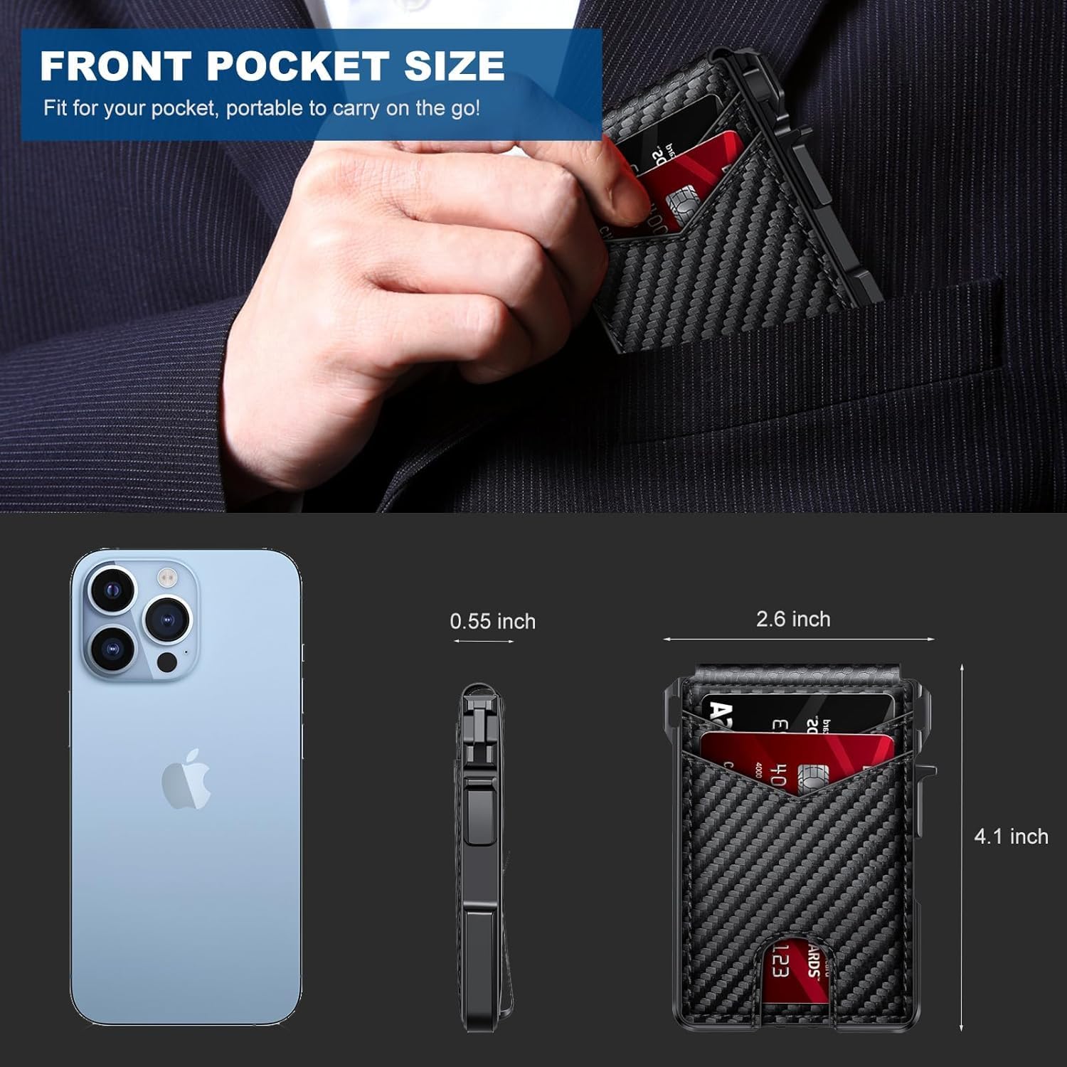 Wallet for Men, Mens Minimalist Wallet 9-13 Cards, Slim Compact Wallet