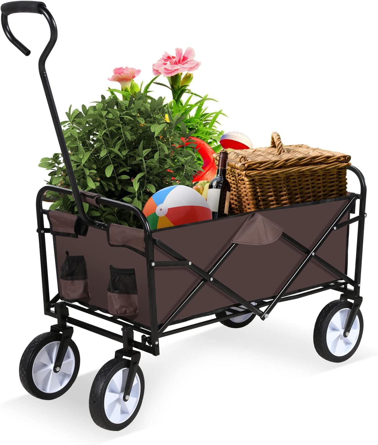 YSSOA Rolling Collapsible Garden Cart Camping Wagon, with 360 Degree S