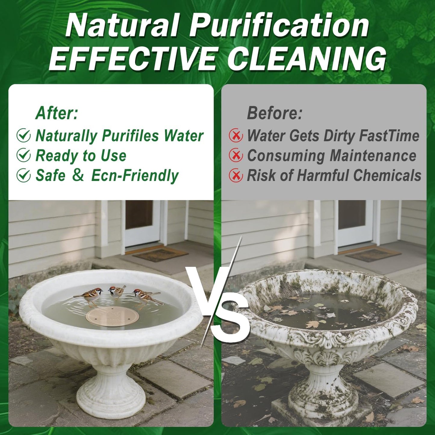 Birdbath Copper Plate Water Purifier,with Stable 3-Point Support,Stable and Safe,Natural Clean Water Purifier,Universal Outdoor Birdbaths(2 Pack)