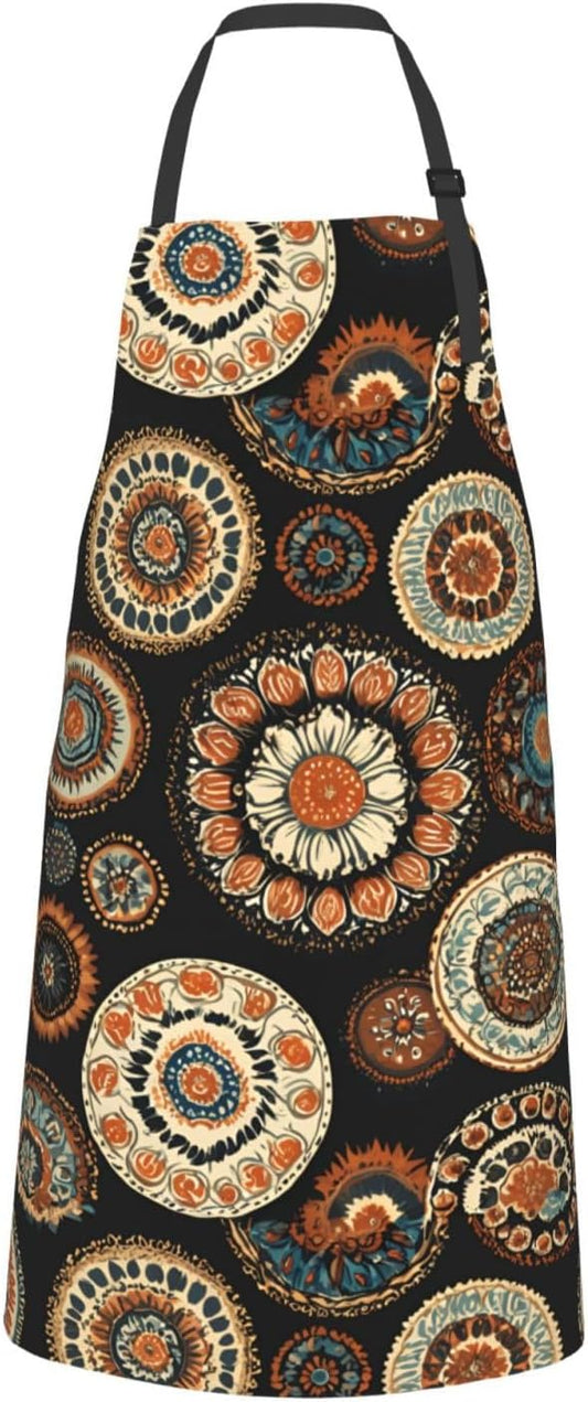 YANYU Ethnic Circles Floral Pattern Print 28x33 In Kitchen Apron Styli